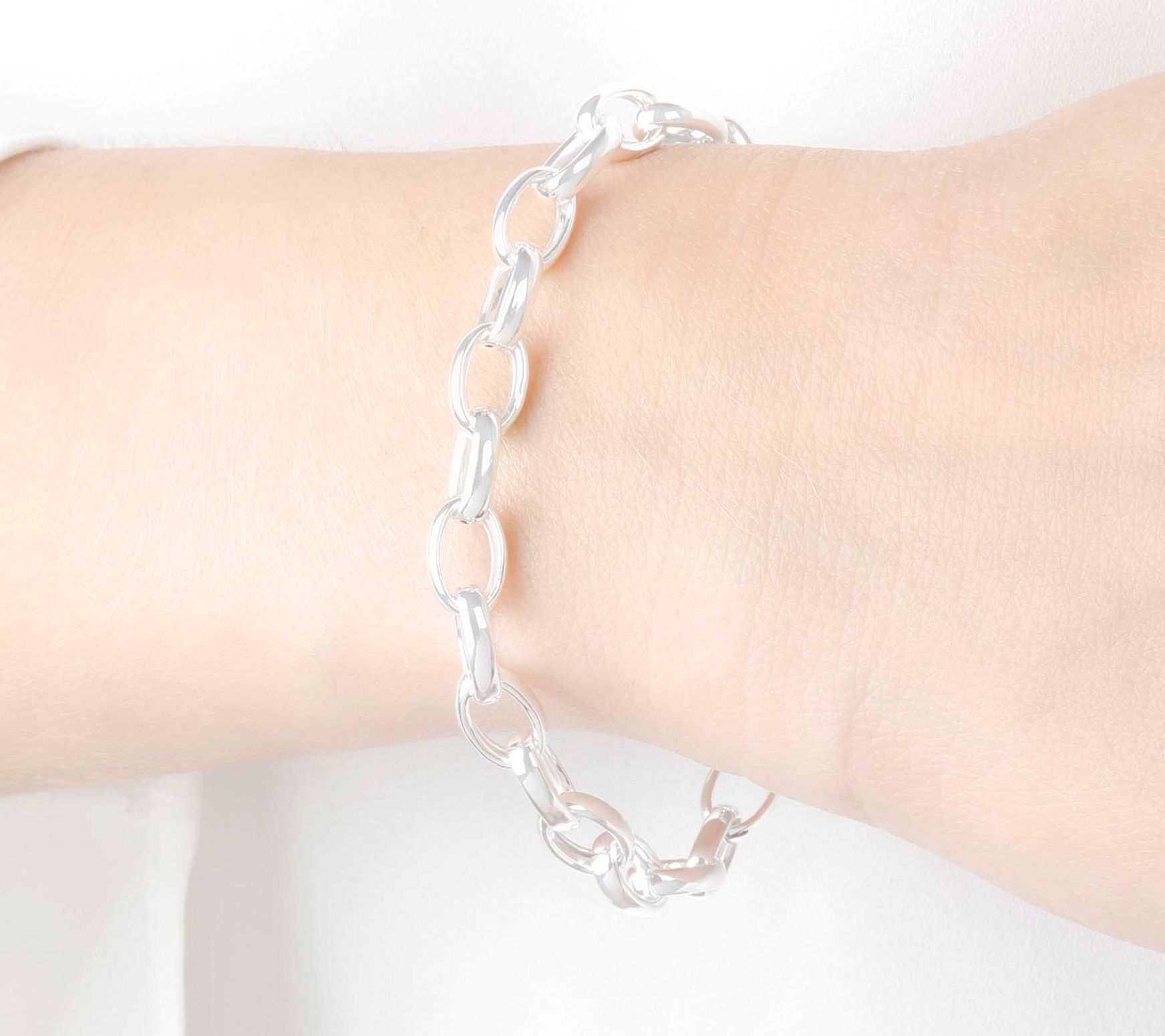 UltraFine Silver Polished Oval Rolo Link Bracelet, 6.1g