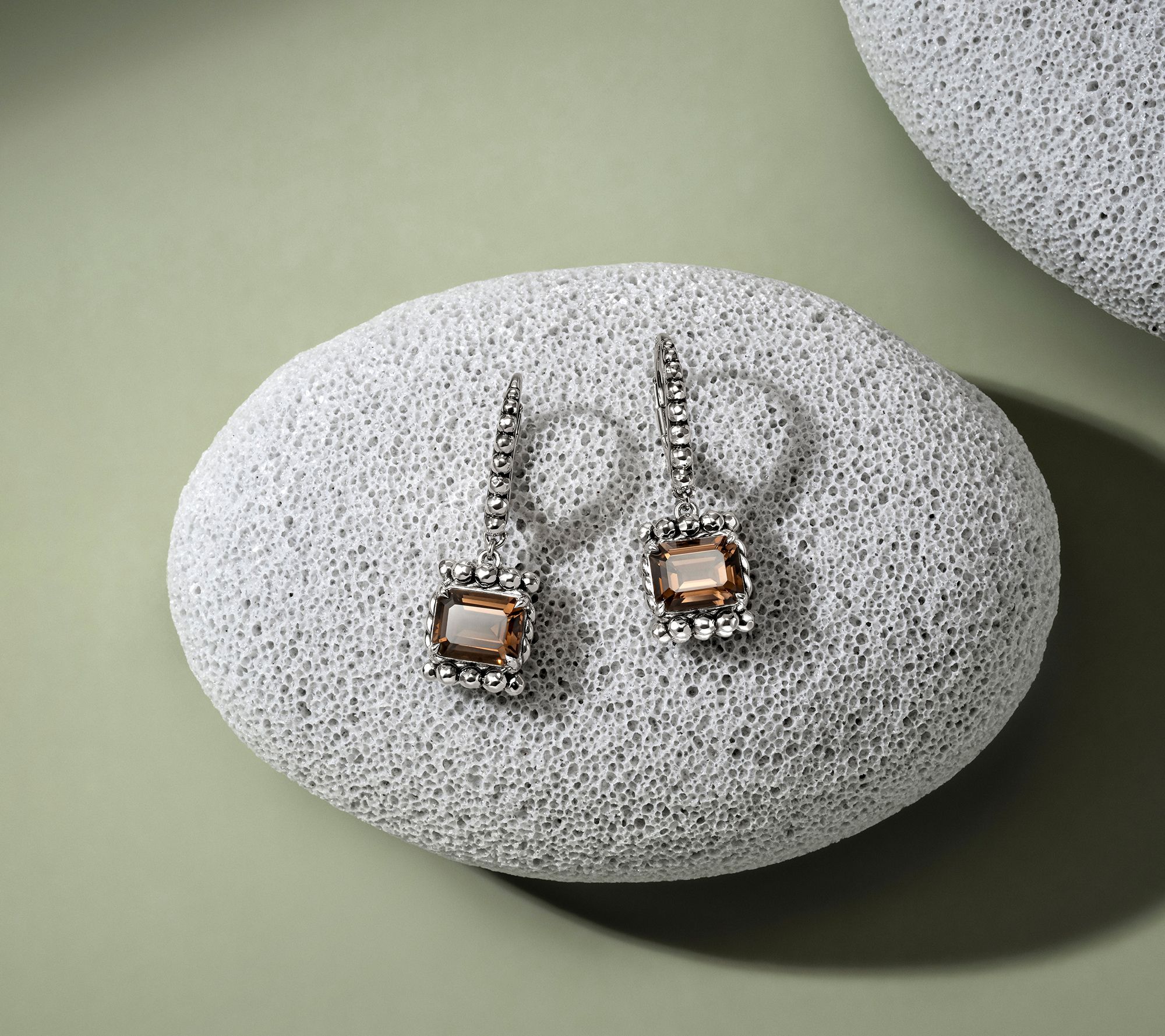 JAI Sterling Silver Emerald Cut Gemstone Earrings