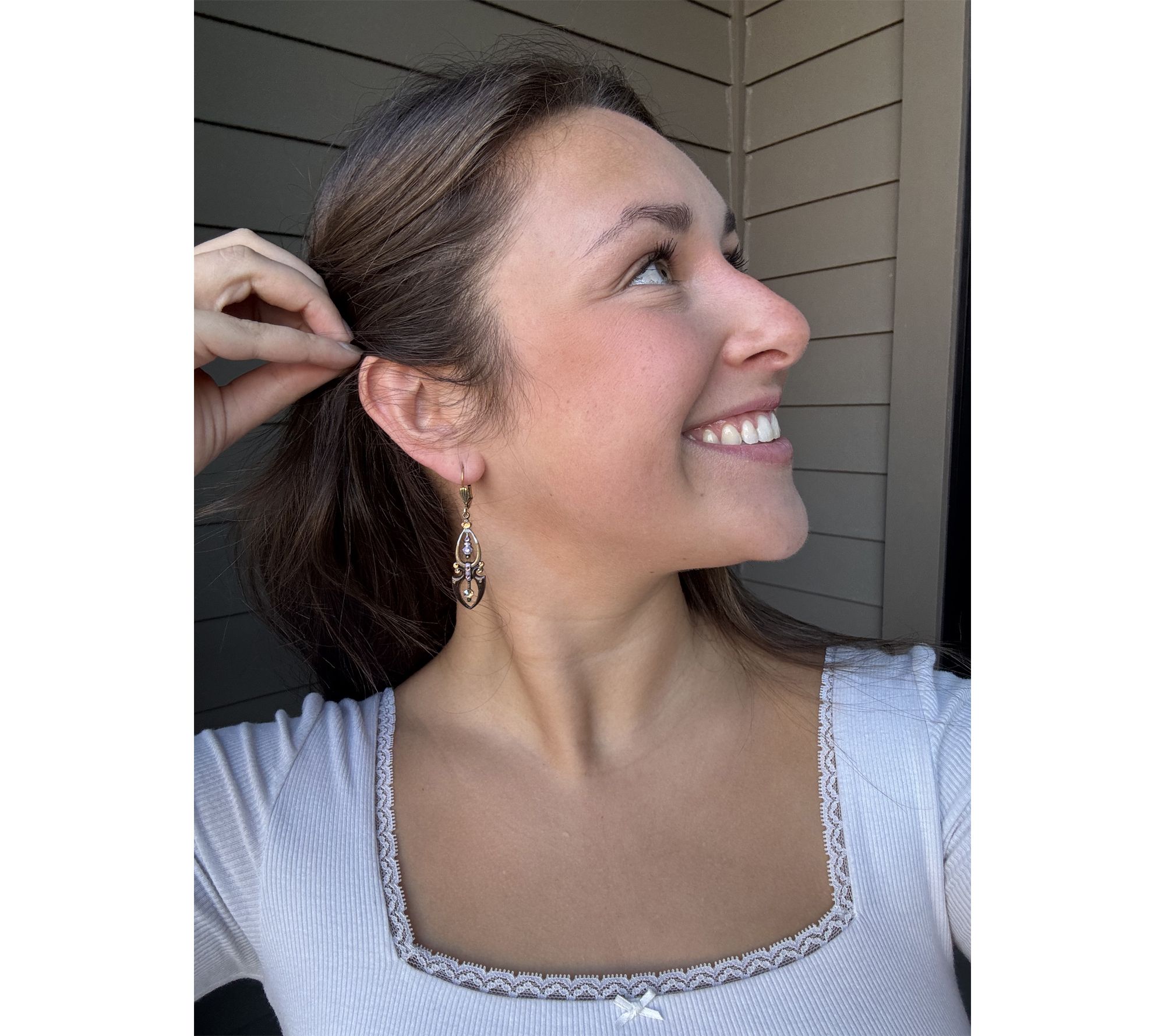 Anne Koplik Nouveau Bell Brown & Lavender Crystal Earrings