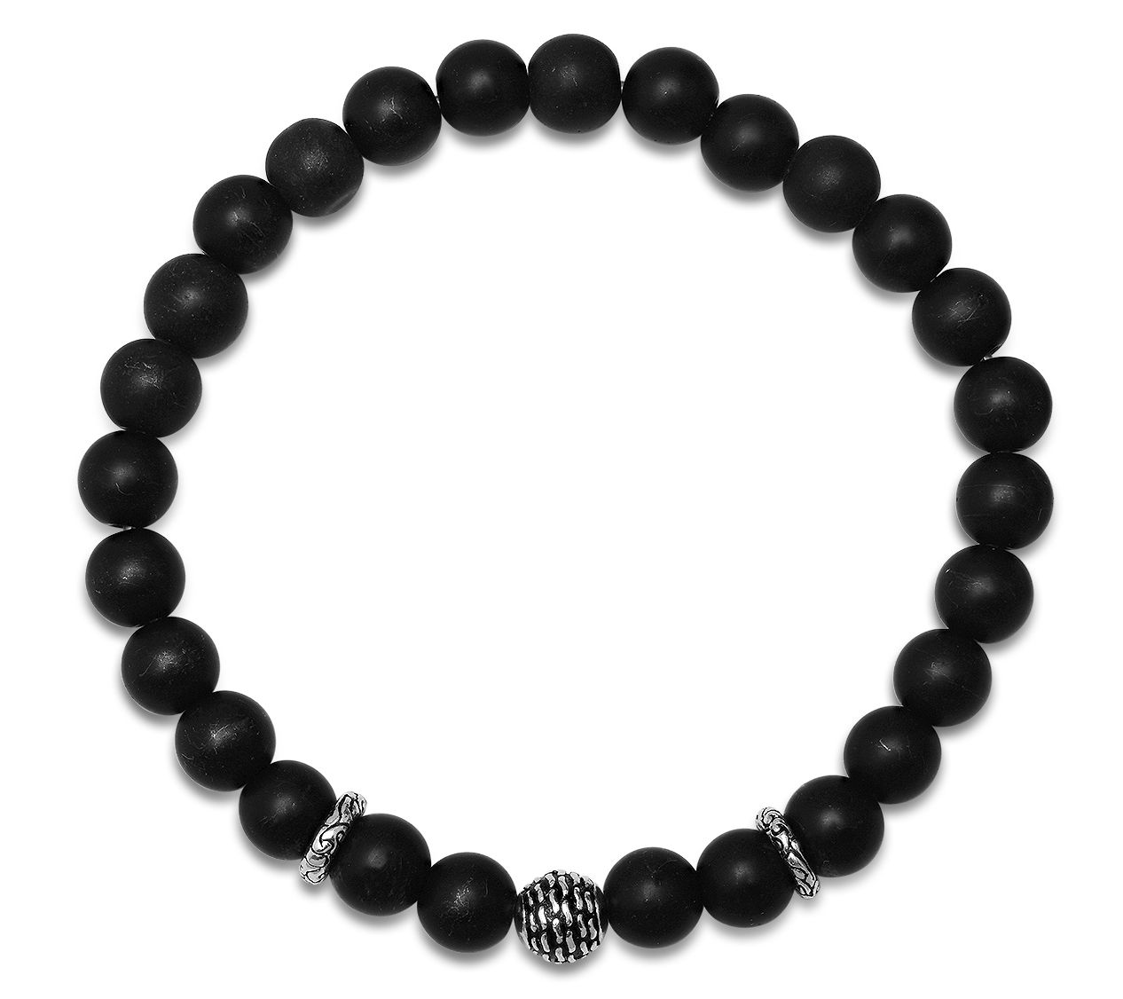 Silver Style Men's Black Beaded Bracelet, Sterling