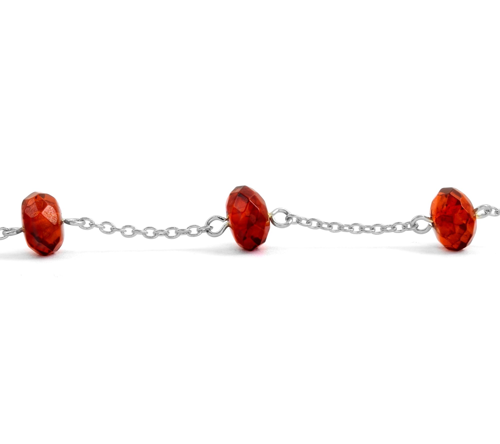 Affinity Gems Amber Bead Station Bracelet, Sterling Silver