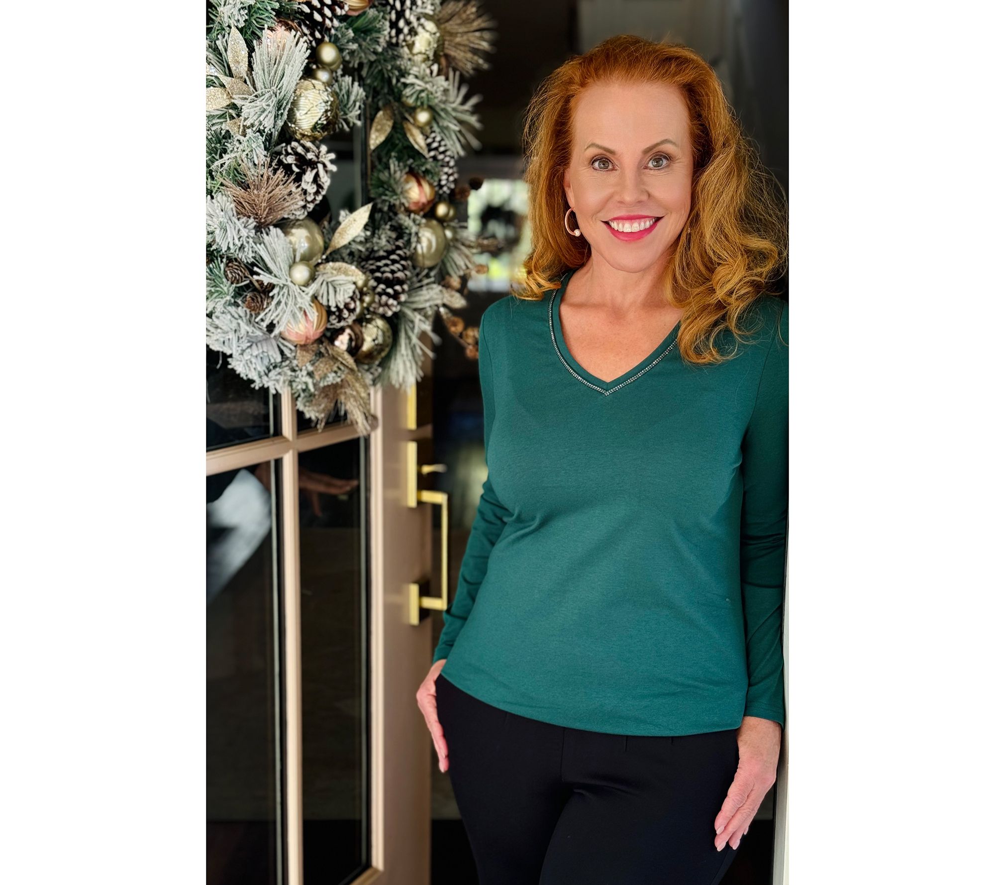 Jingle Belles by Kim Gravel TripleLuxe Knit Sparkle V Neck Top