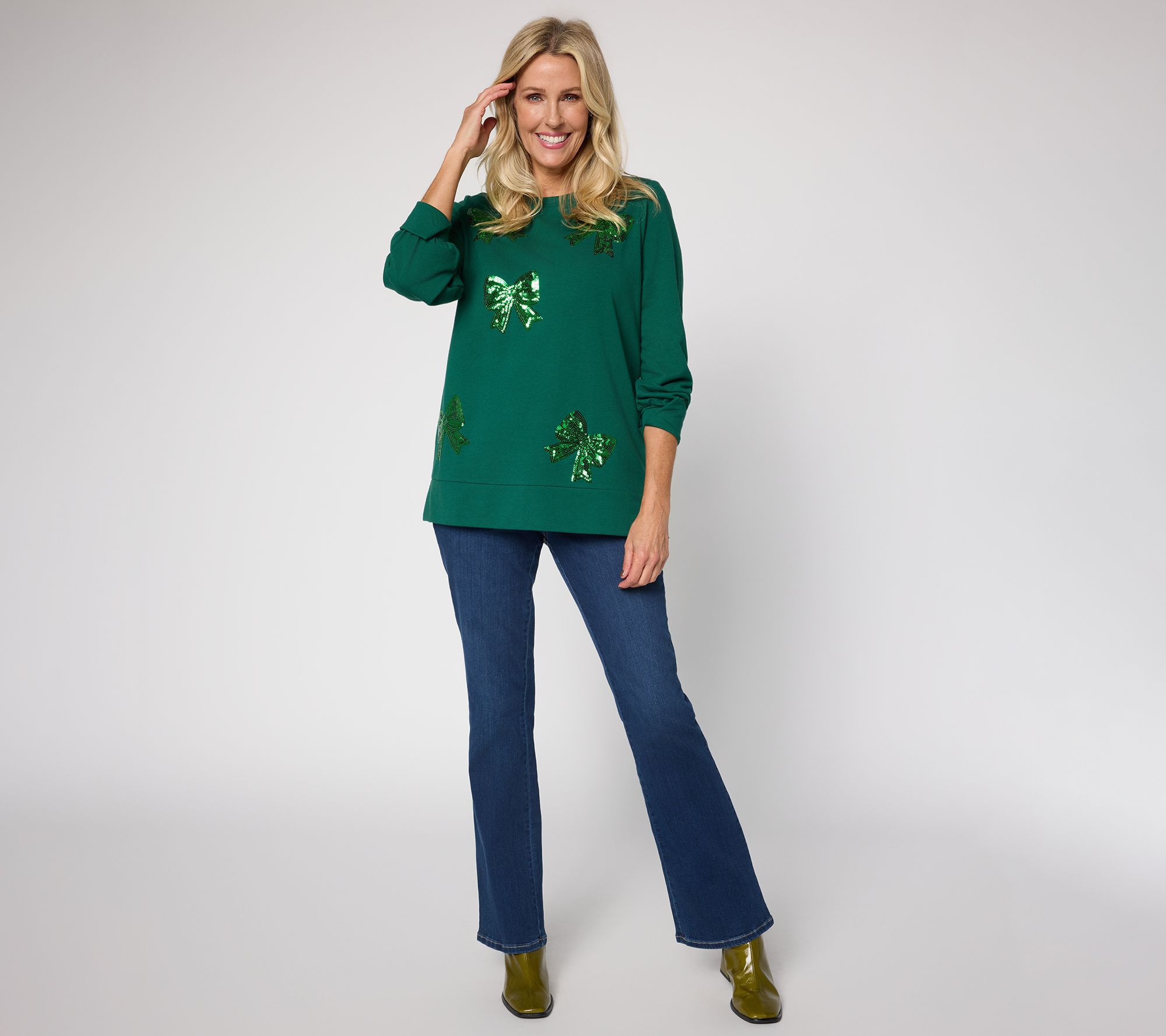 Jingle Belles by Kim Gravel Sequin Bow Knit Top