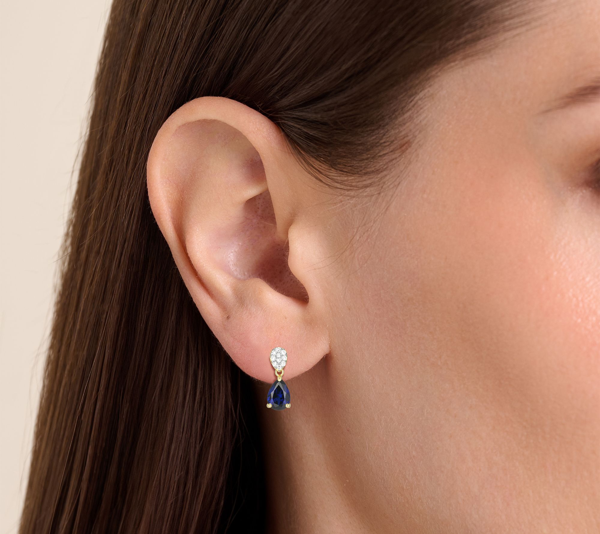 LuxLab Grown Pear Birthstone & Diamond Earrings , 18K Plated