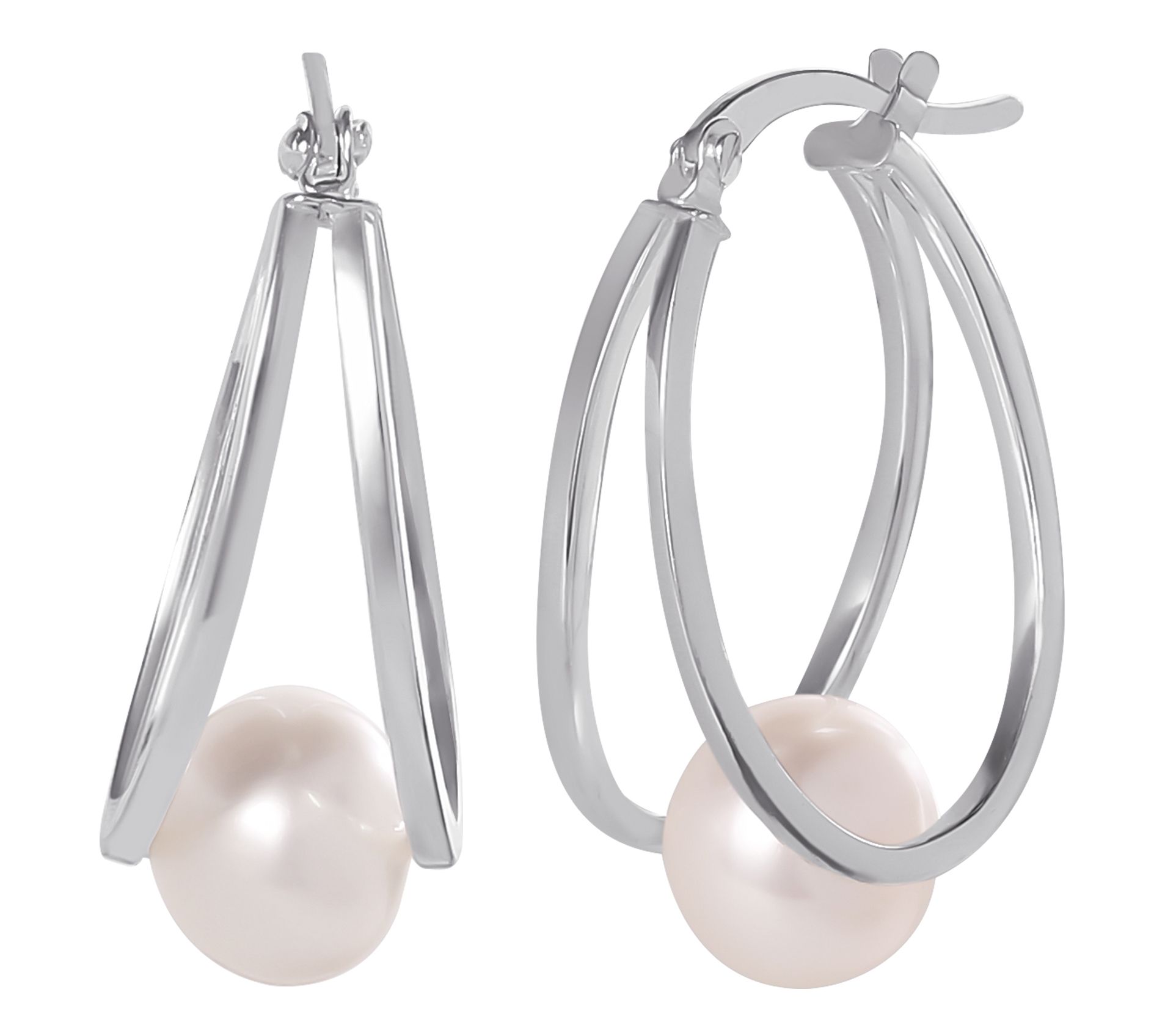 Silver Style Cultured Pearl Hoop Earrings, Sterling