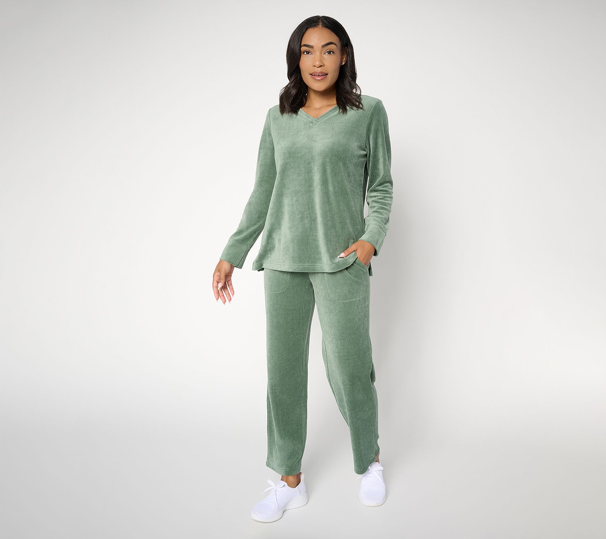 Denim & Co. Active Tall Velour Top & Straight Leg Pants Set