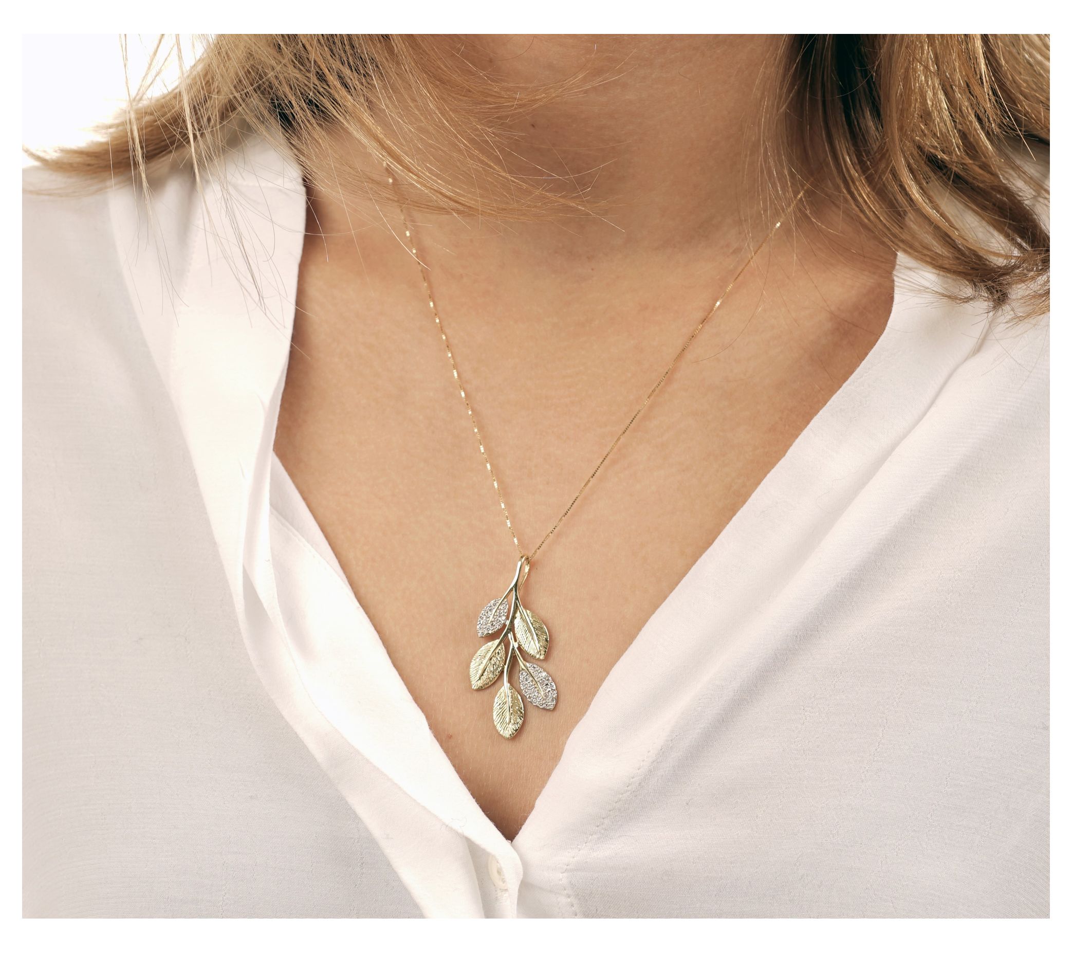 Adi Paz 14K Gold Leaf Design Diamond Necklace