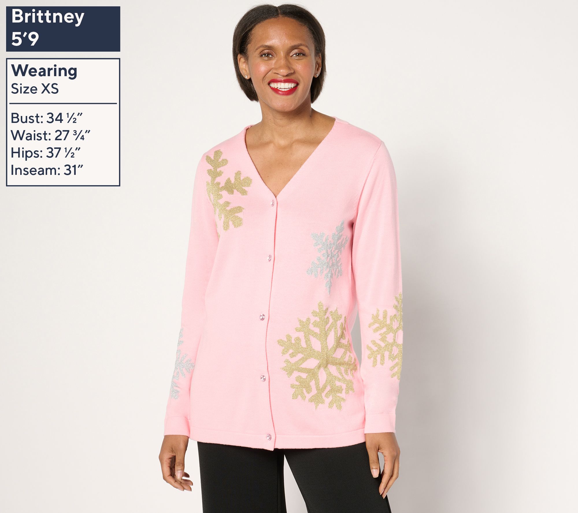 Quacker Factory Snow Day V-Neck Intarsia Sweater Cardigan