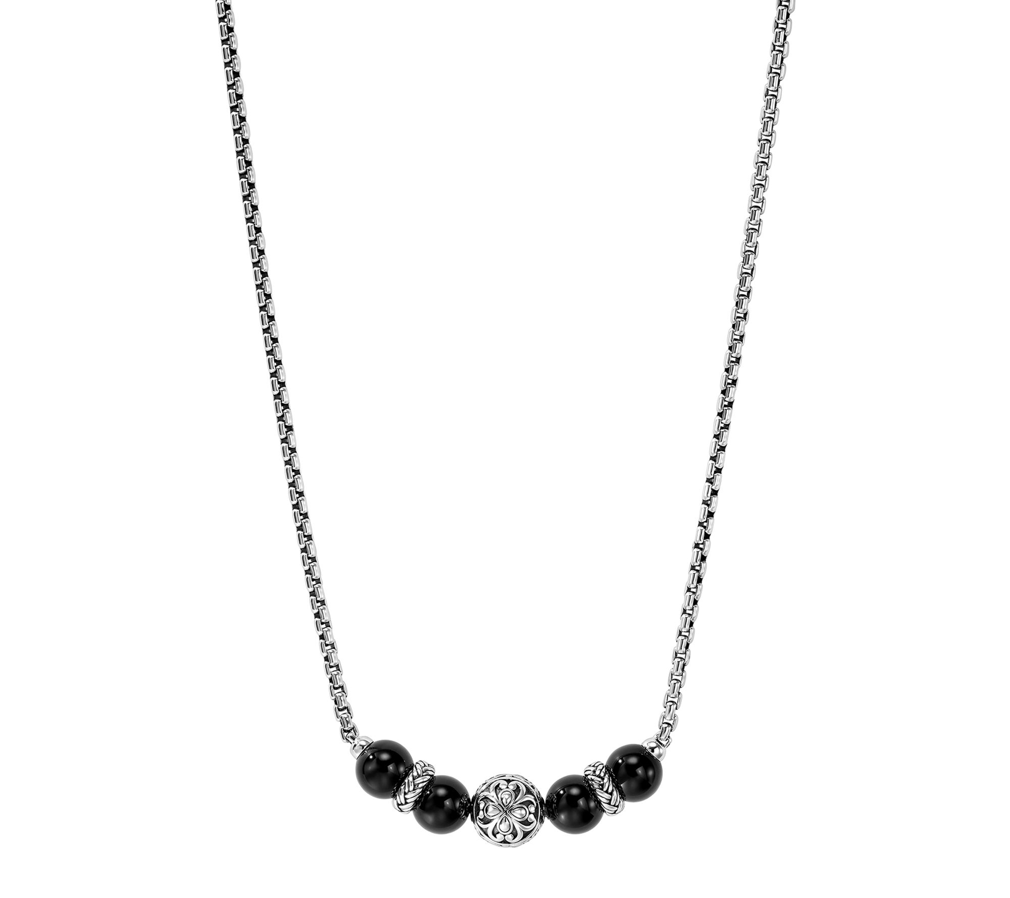 JAI Sterling Silver Heritage Lotus Gemstone Bead Necklace