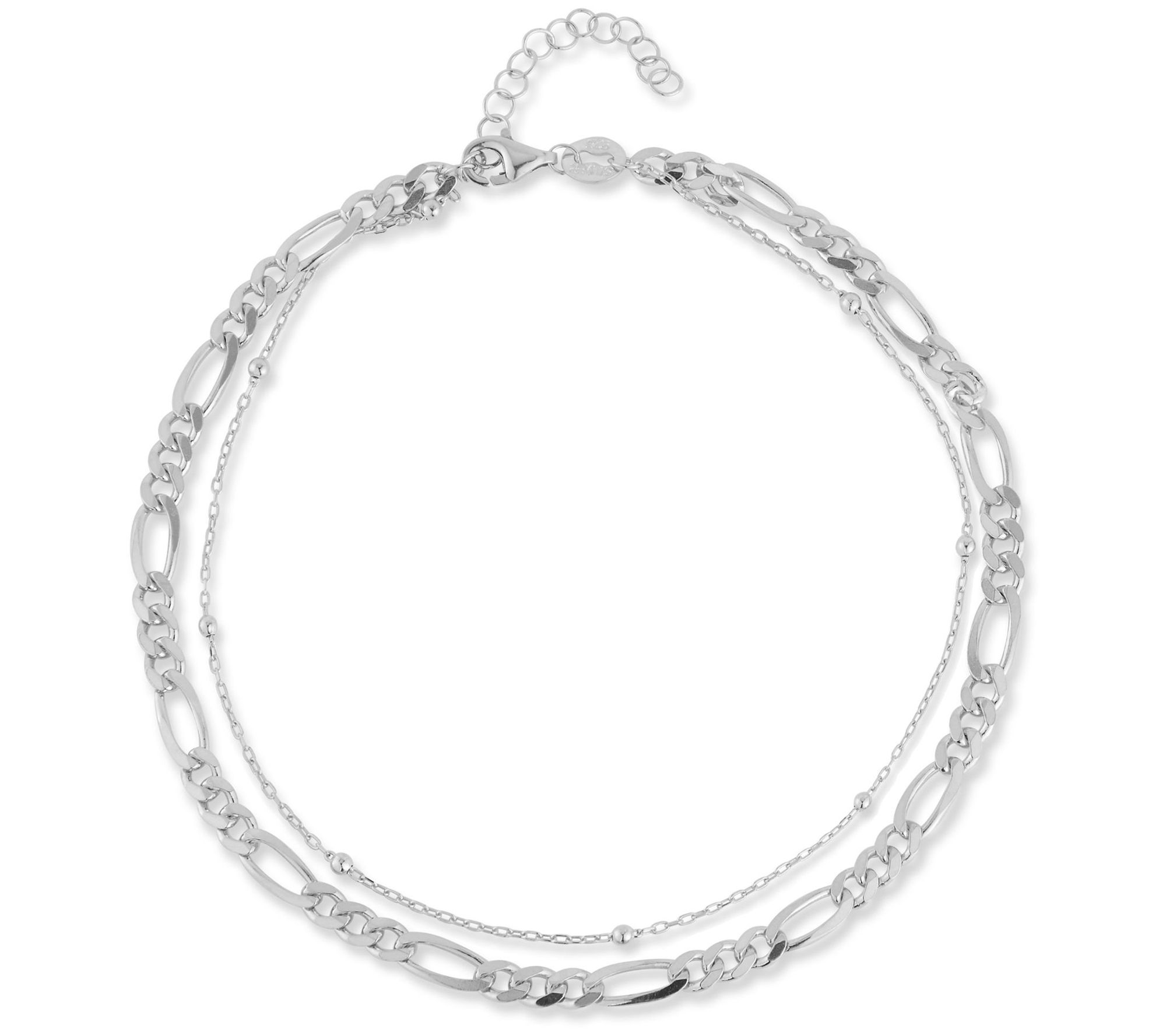 Sterlina Silver Double Chain Ankle Bracelet, Sterling