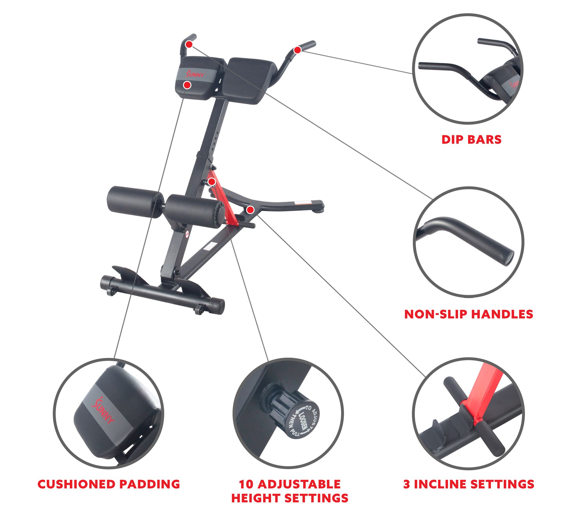 Sunny Health Fitness Roman Chair w/ Dip Station- SF-BH620062