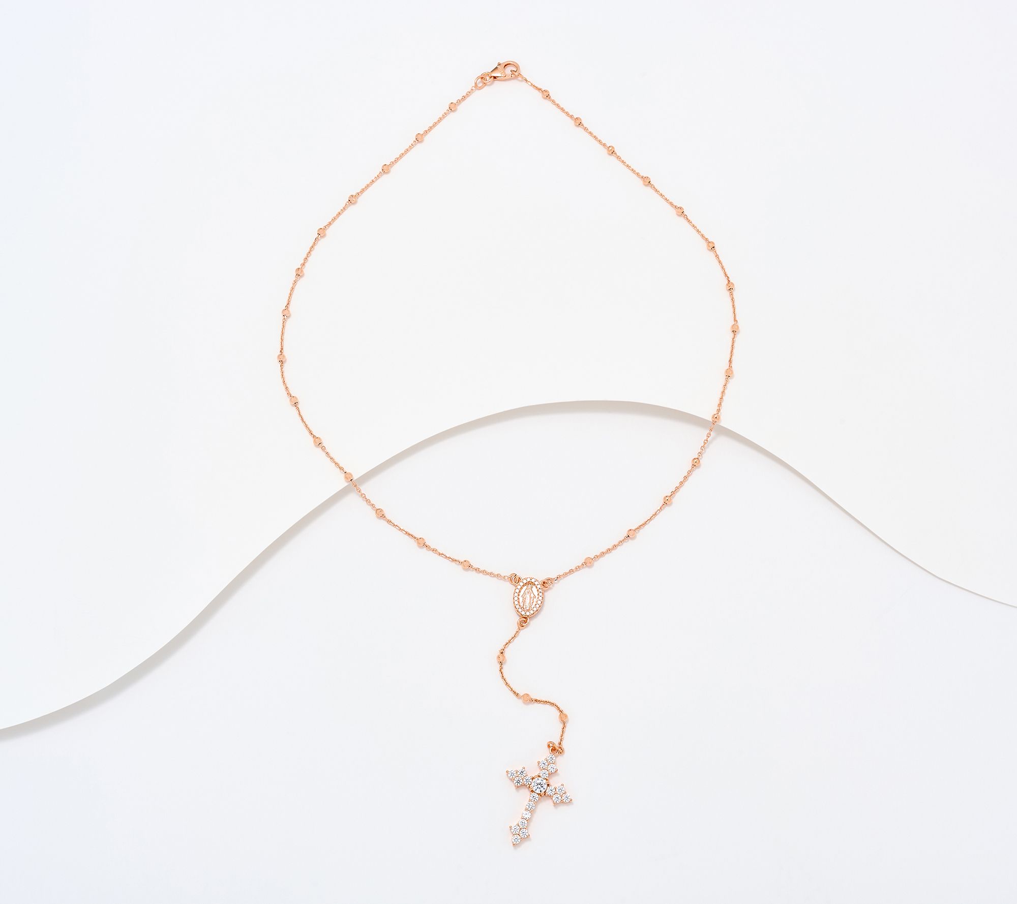 Diamonique Italia Rosary Necklace, Sterling Silver