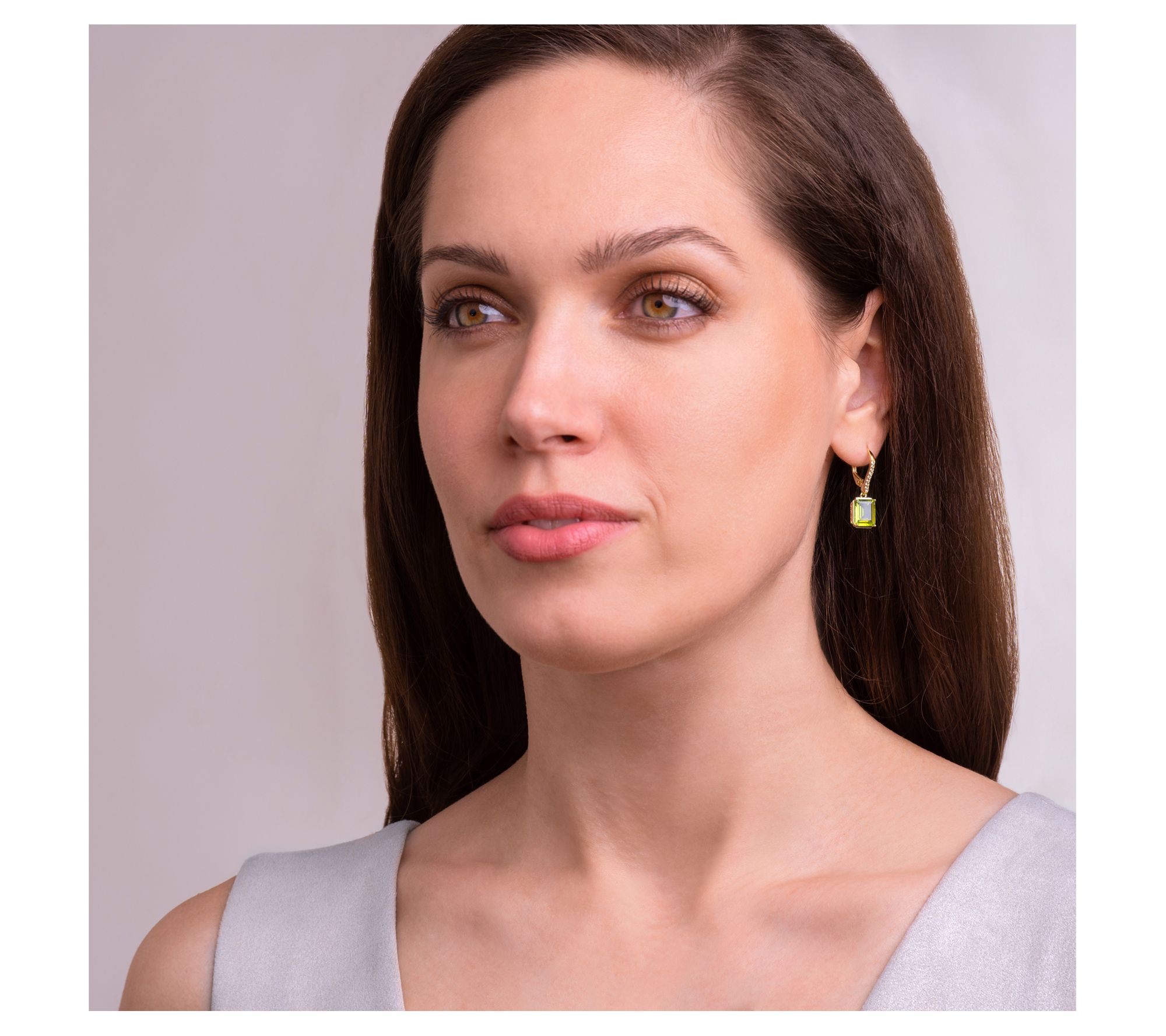 Affinity Gems Peridot & White Topaz Earrings, 18K Gold Plated