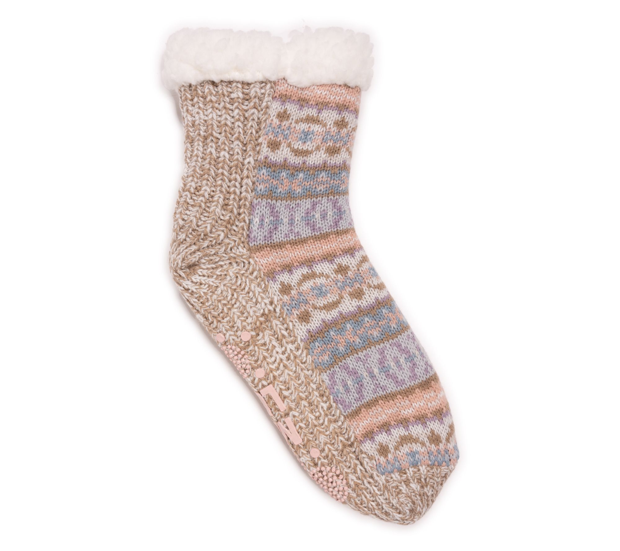 MUK LUKS Women's Pieced Cozy Cabin Socks with Non-Skid Soles