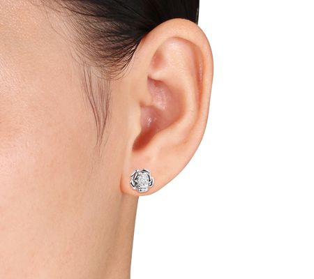 Affinity 1/10 cttw Diamond Flower Earrings, Sterling