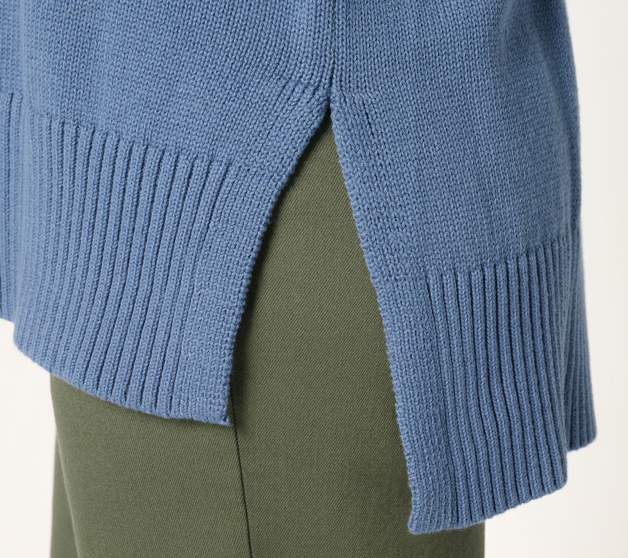 LOGO by Lori Goldstein 100% Cotton Funnel Neck Hi-Low Sweater