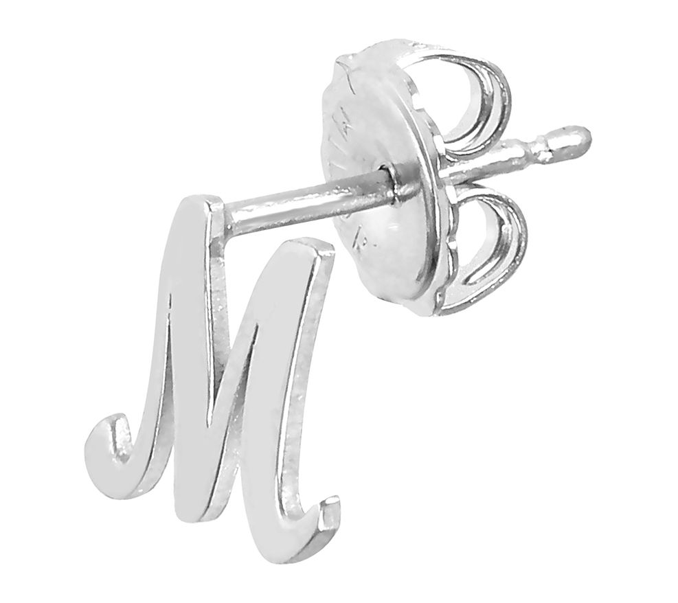 Italian Silver Polished Initial Stud Earrings Serling Silver