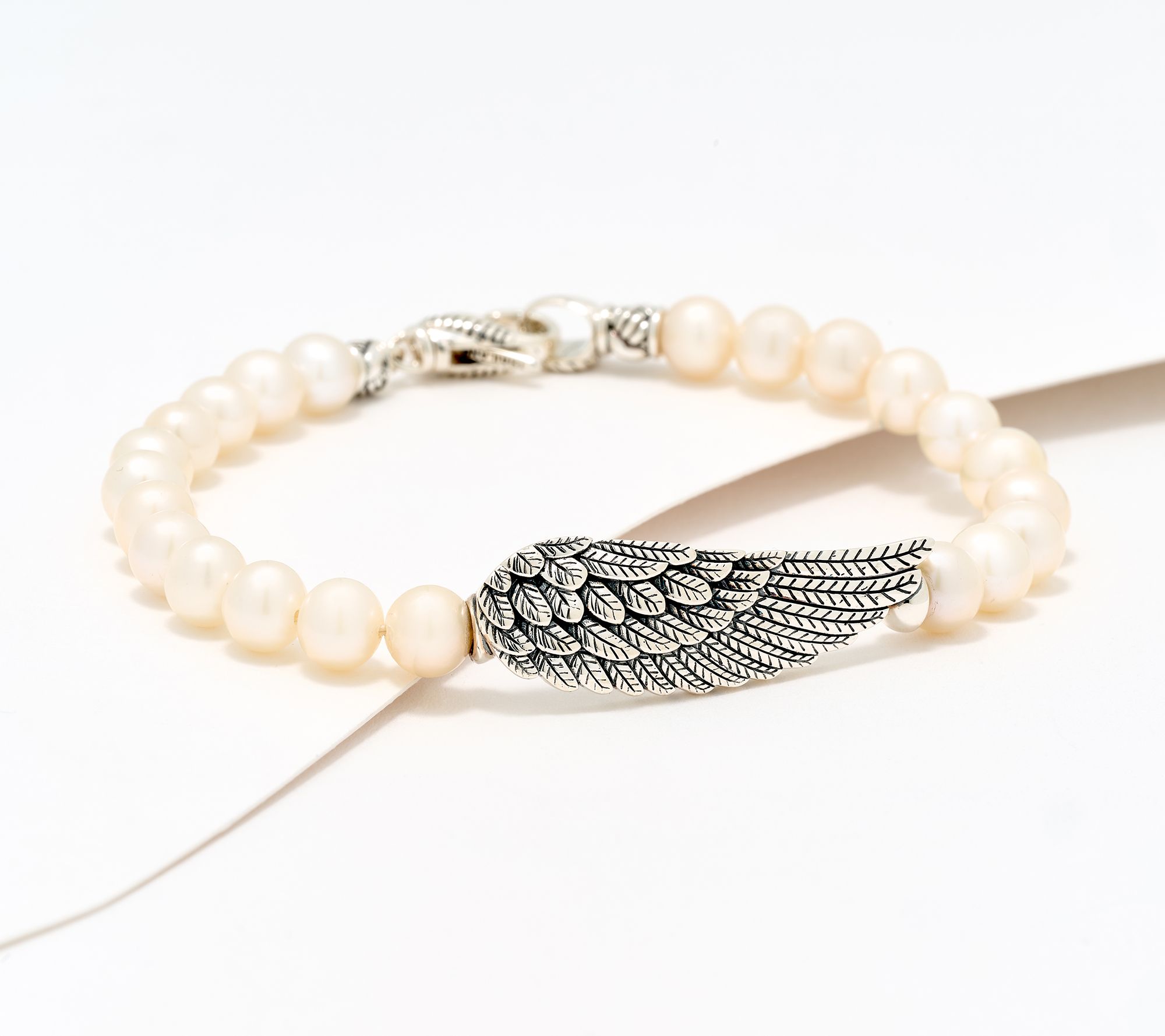 JAI Sterling Silver Angel Wing & Cultured Pearl Bracelet