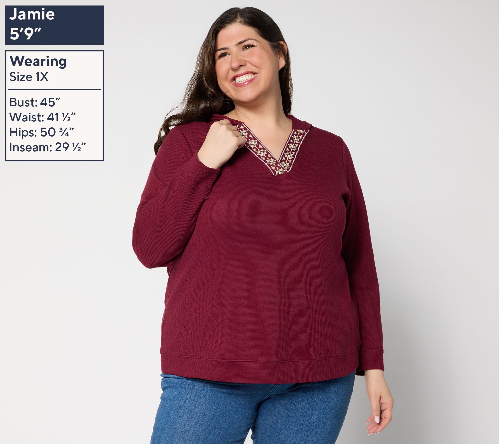 Denim & Co. Waffle Knit V-Neck Hooded Top