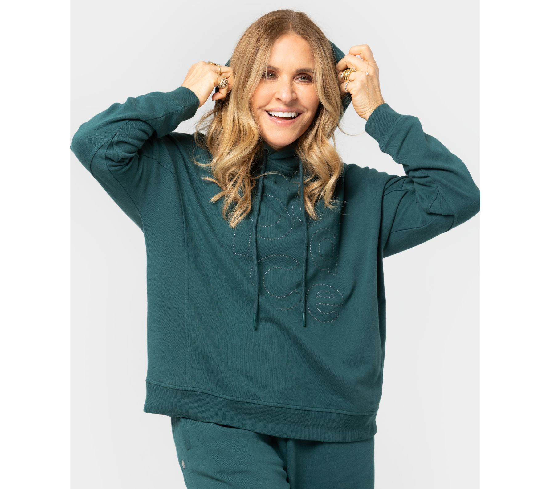 Peace Love World French Terry Embroidered Graphic Hoodie