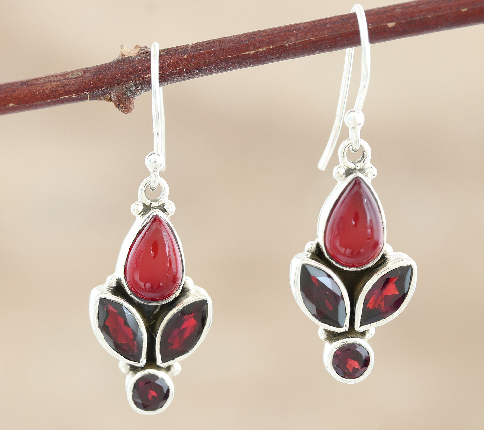 Novica Artisan Crafted Garnet & Carnelian Dangle Earrings