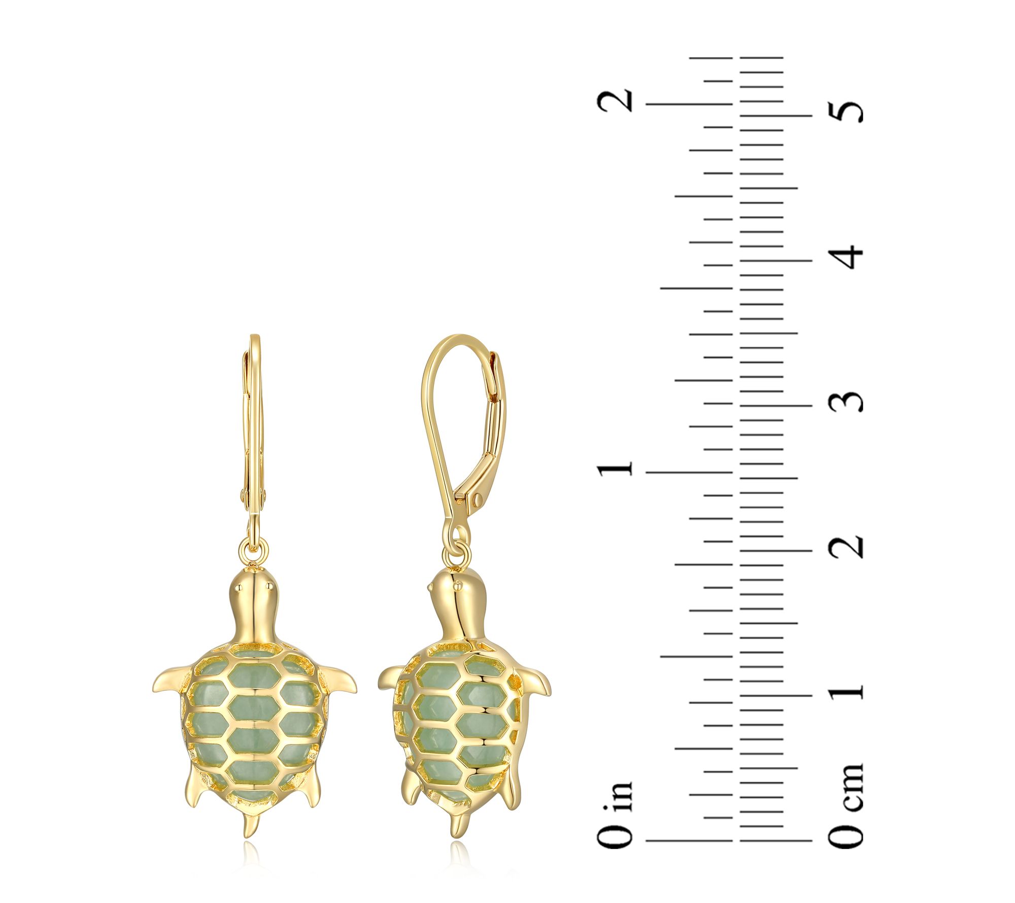 Dynasty Jade Turtle Leverback Earrings, 18k Gold Plated