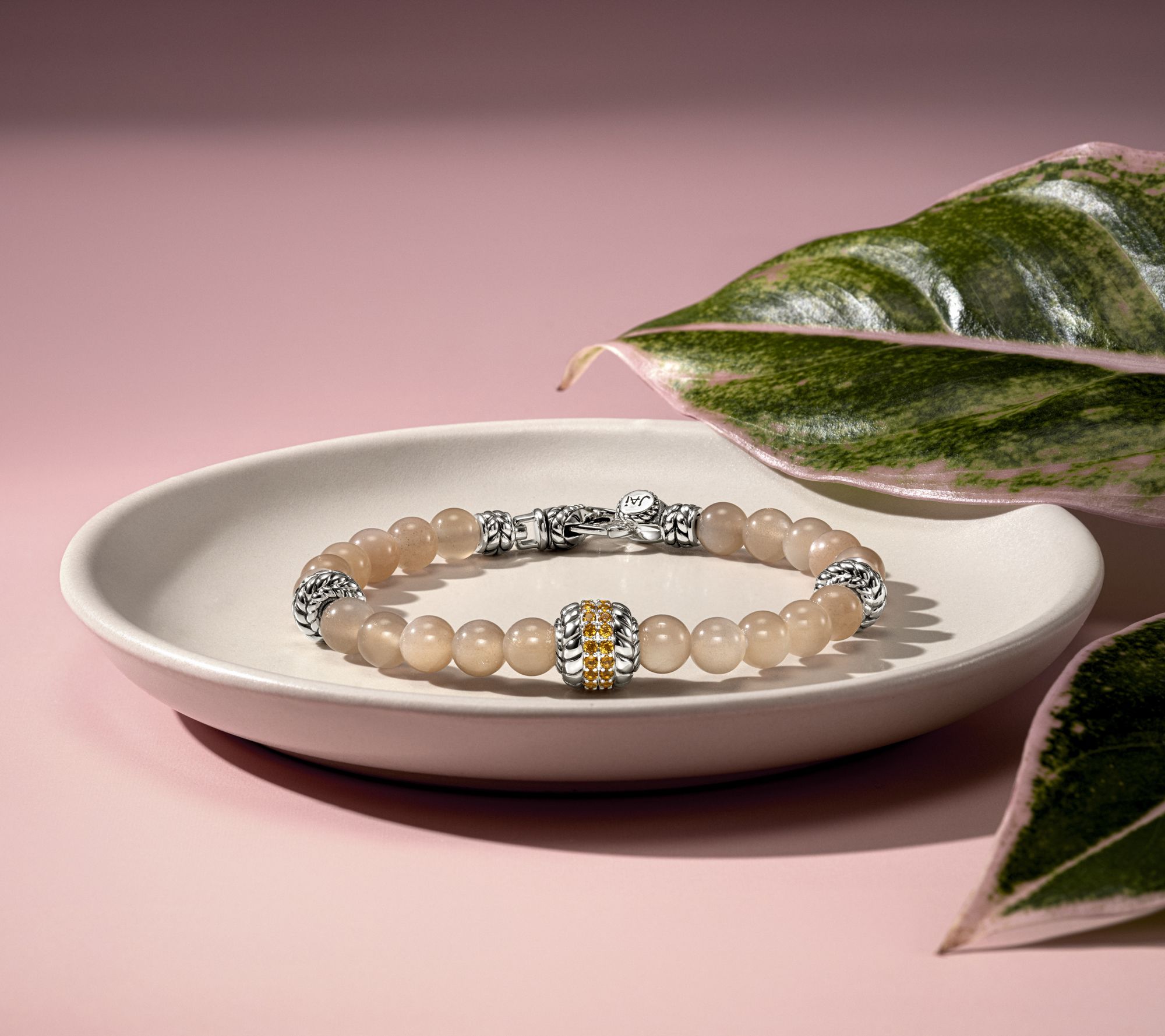 JAI Sterling Silver Moonstone & Pave Bracelet