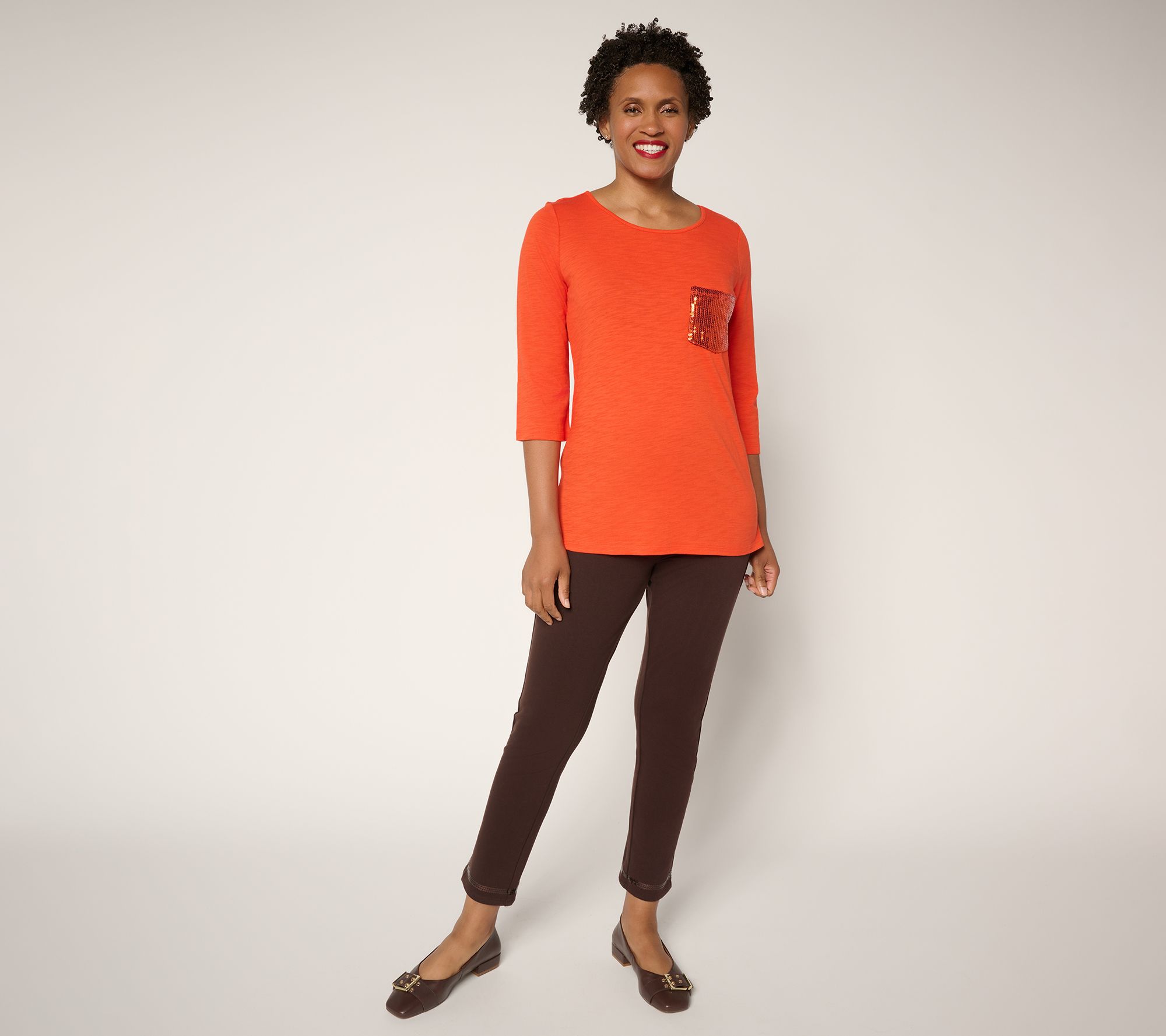 Quacker Factory DreamJeannes Regular Sequin Trim Ankle Pants