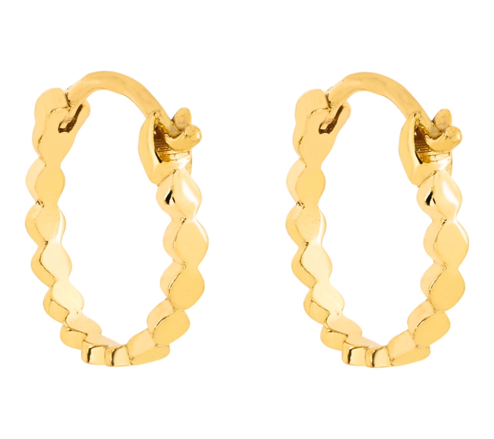 14K Gold Plated Flat Bead Hoop Earrings
