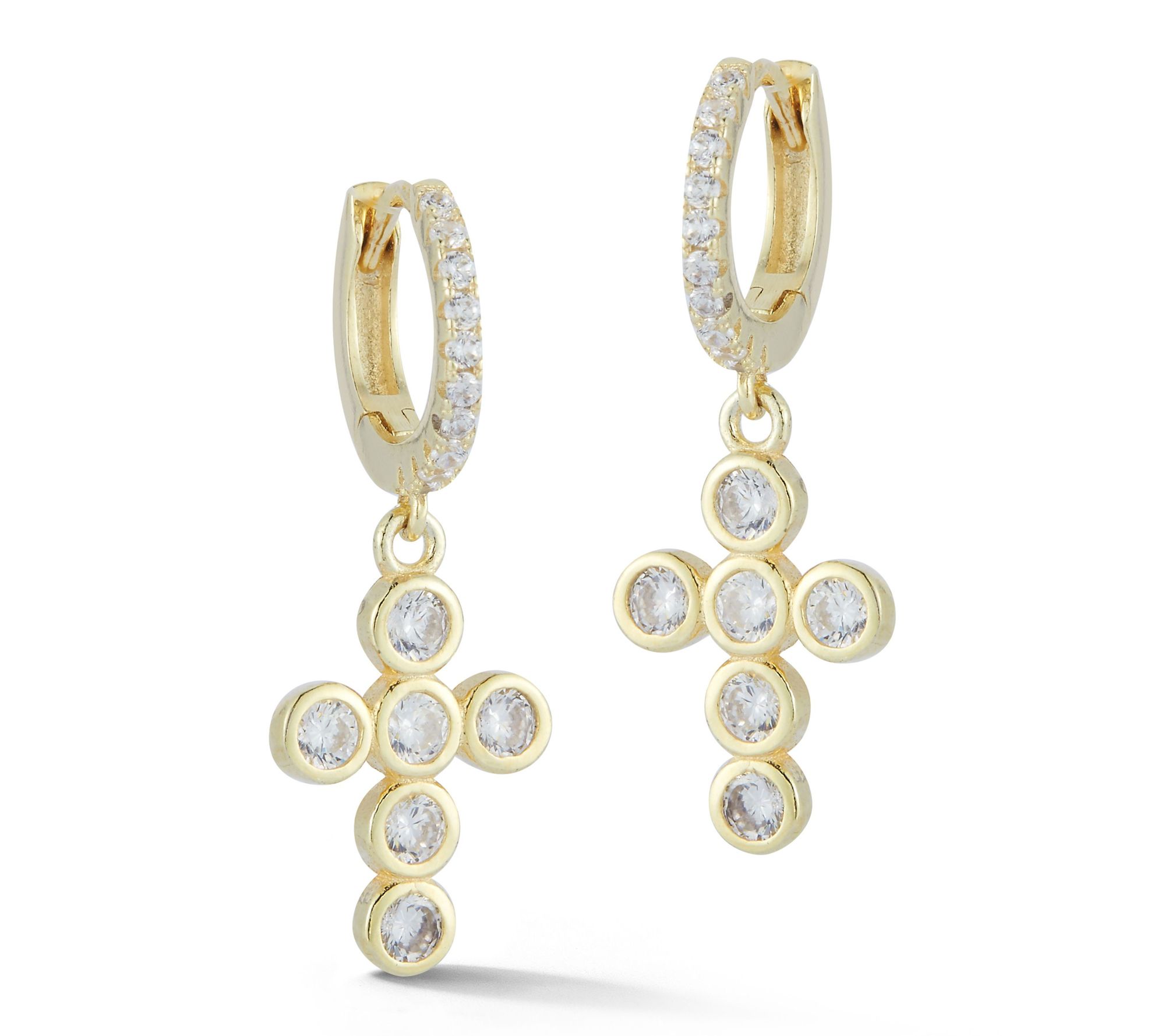 Sterlina Silver Round Cross Charm Huggie Earrings, Sterling