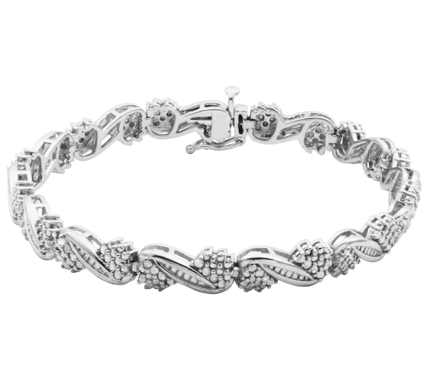 Sterling Silver 1.00 cttw Diamond Floral Swirl Bracelet