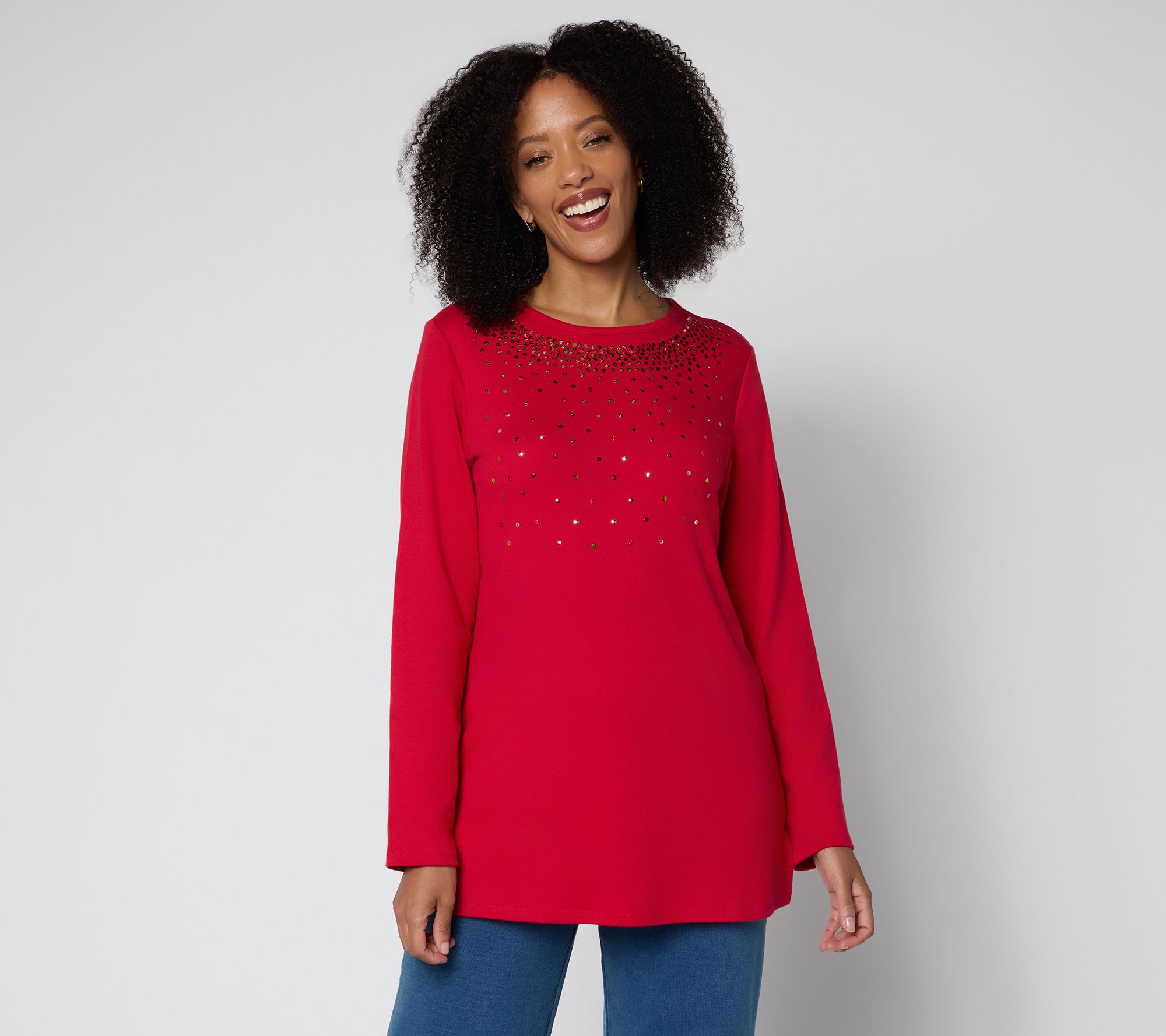 Quacker Factory Fallin' For Sequins Long Sleeve Tunic Top