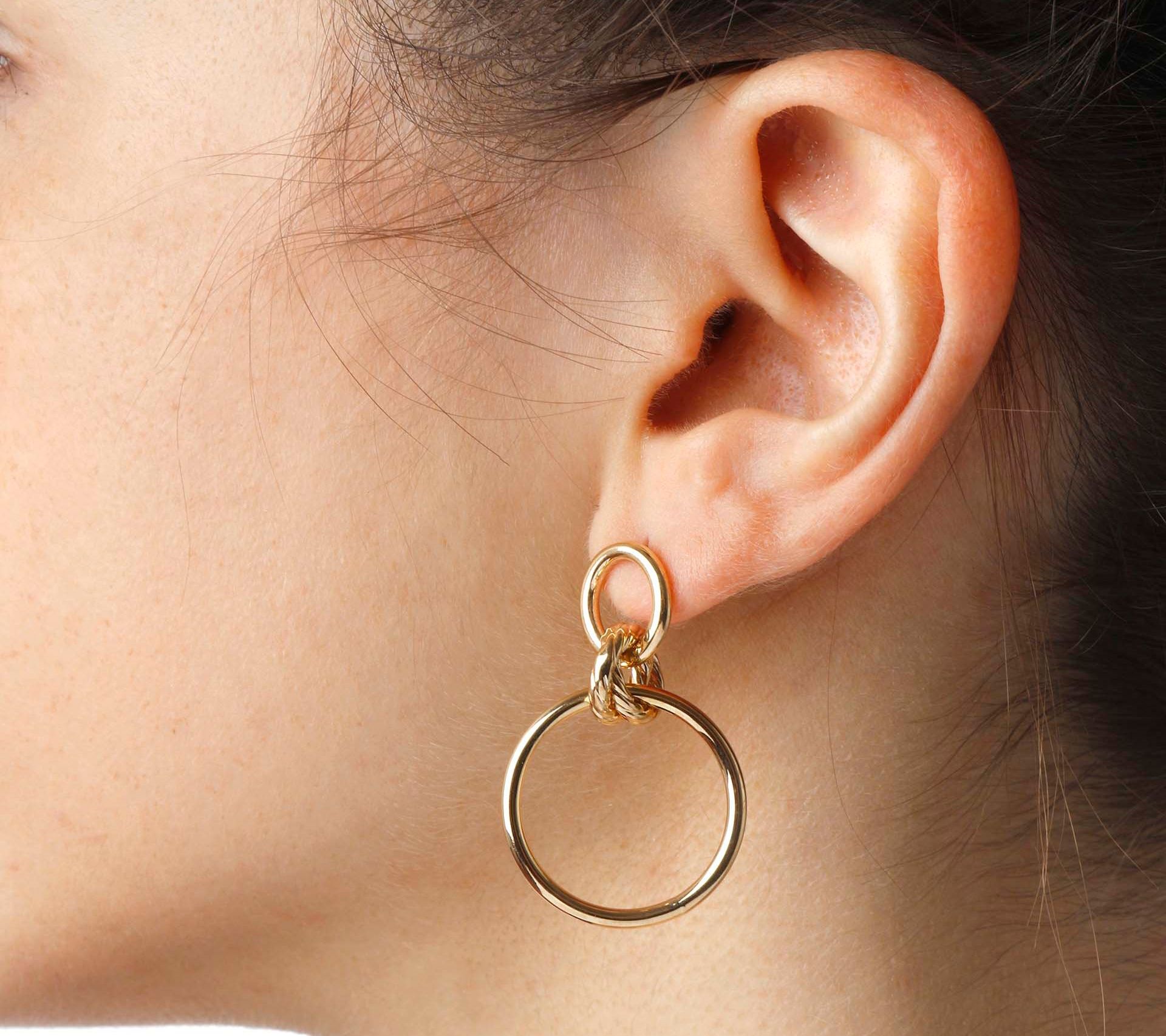 Italian Gold Double Circle Dangle Earrings, 14K