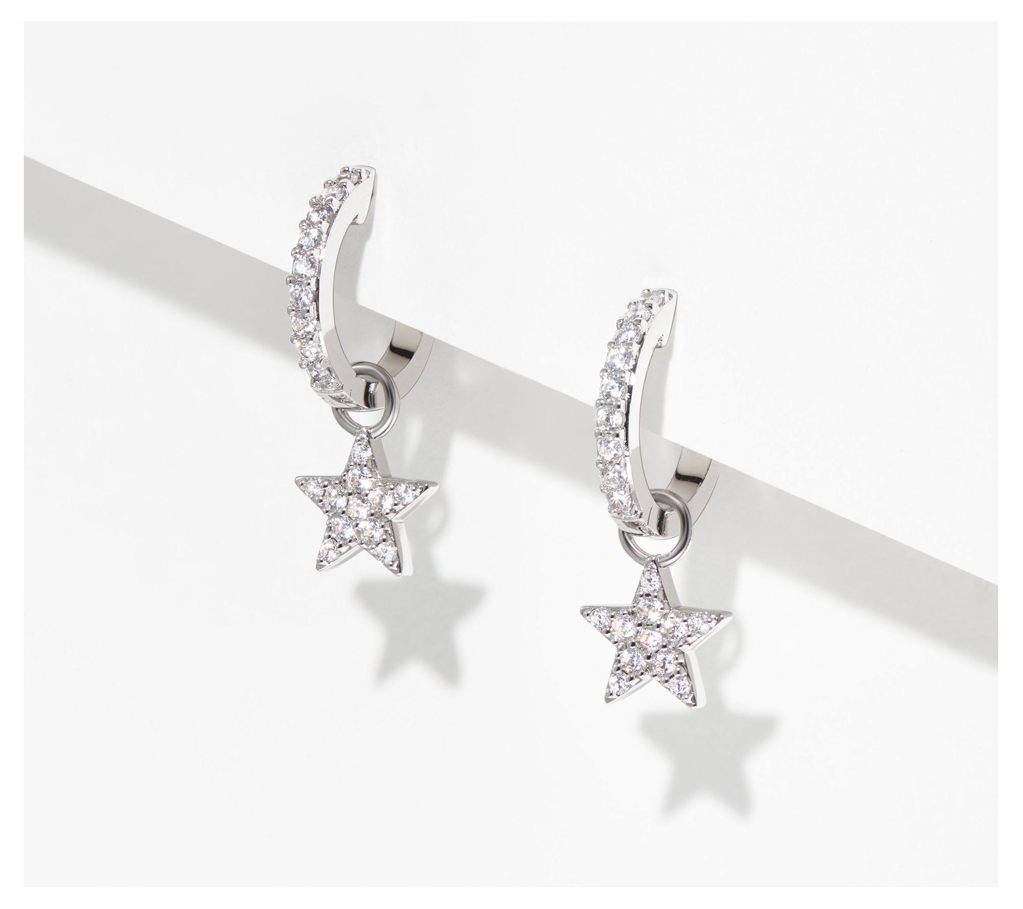 Diamonique Star Dangle Hoop Earrings, Sterling Silver