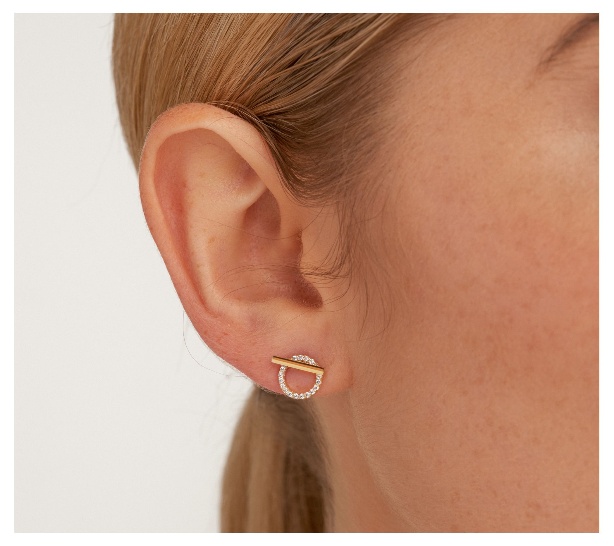 Diamonique Bar & Circle Ear Jacket Stud Earrings, 18K