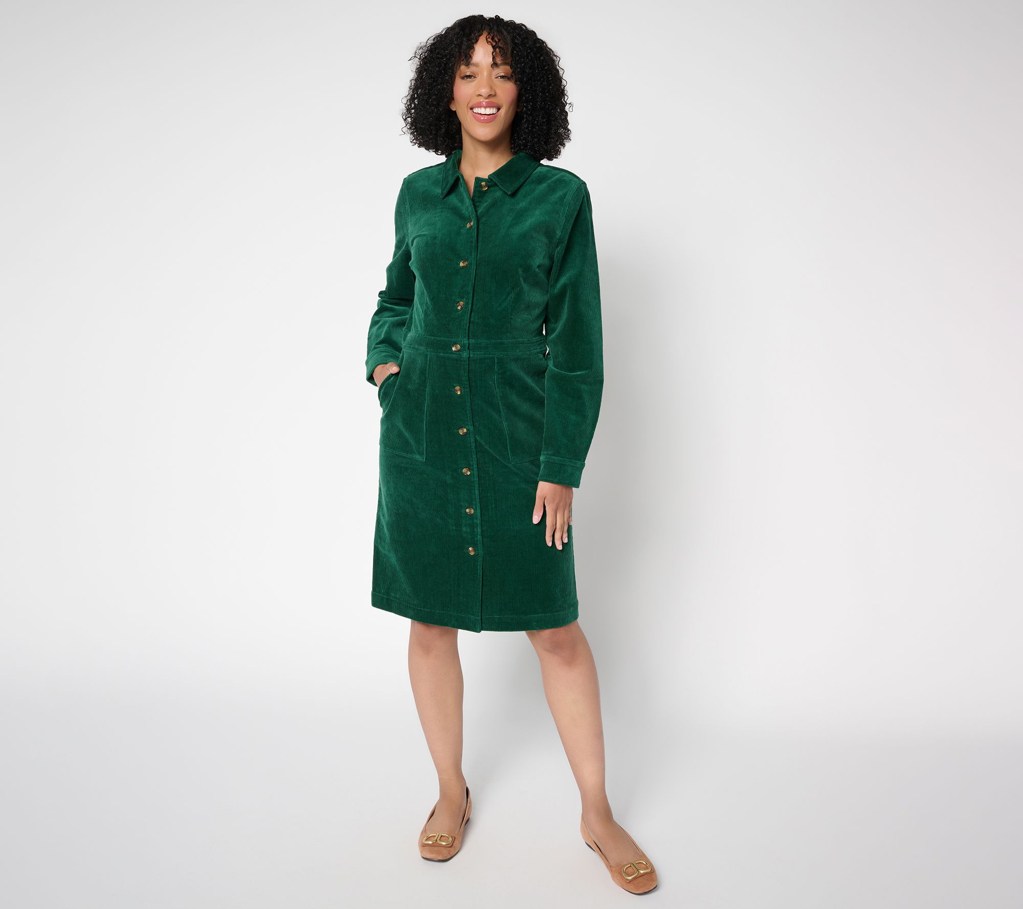 Joan Rivers Regular Stretch Corduroy Button Front Dress