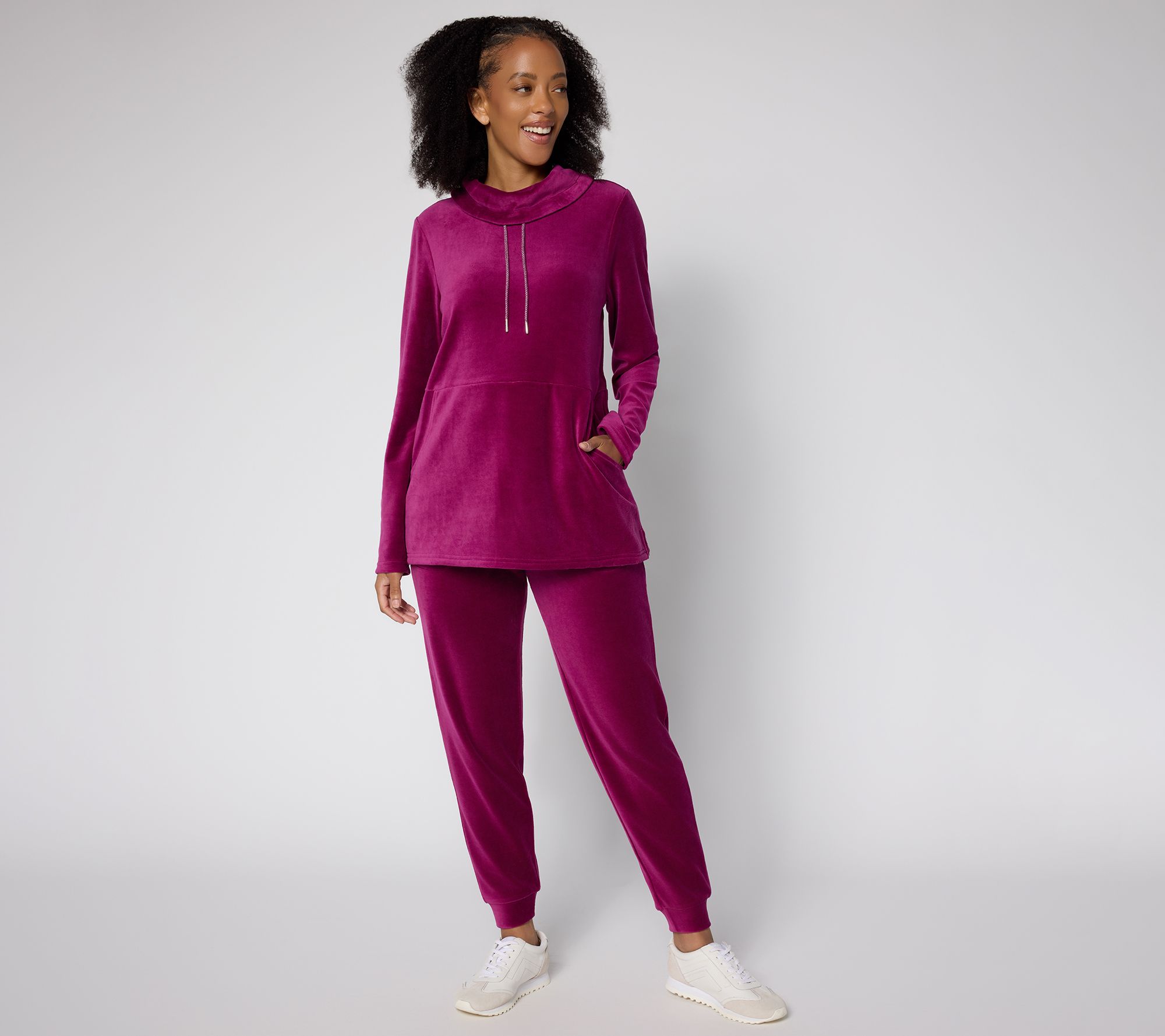 Denim & Co. Active Velour Cowl Neck Pullover Top