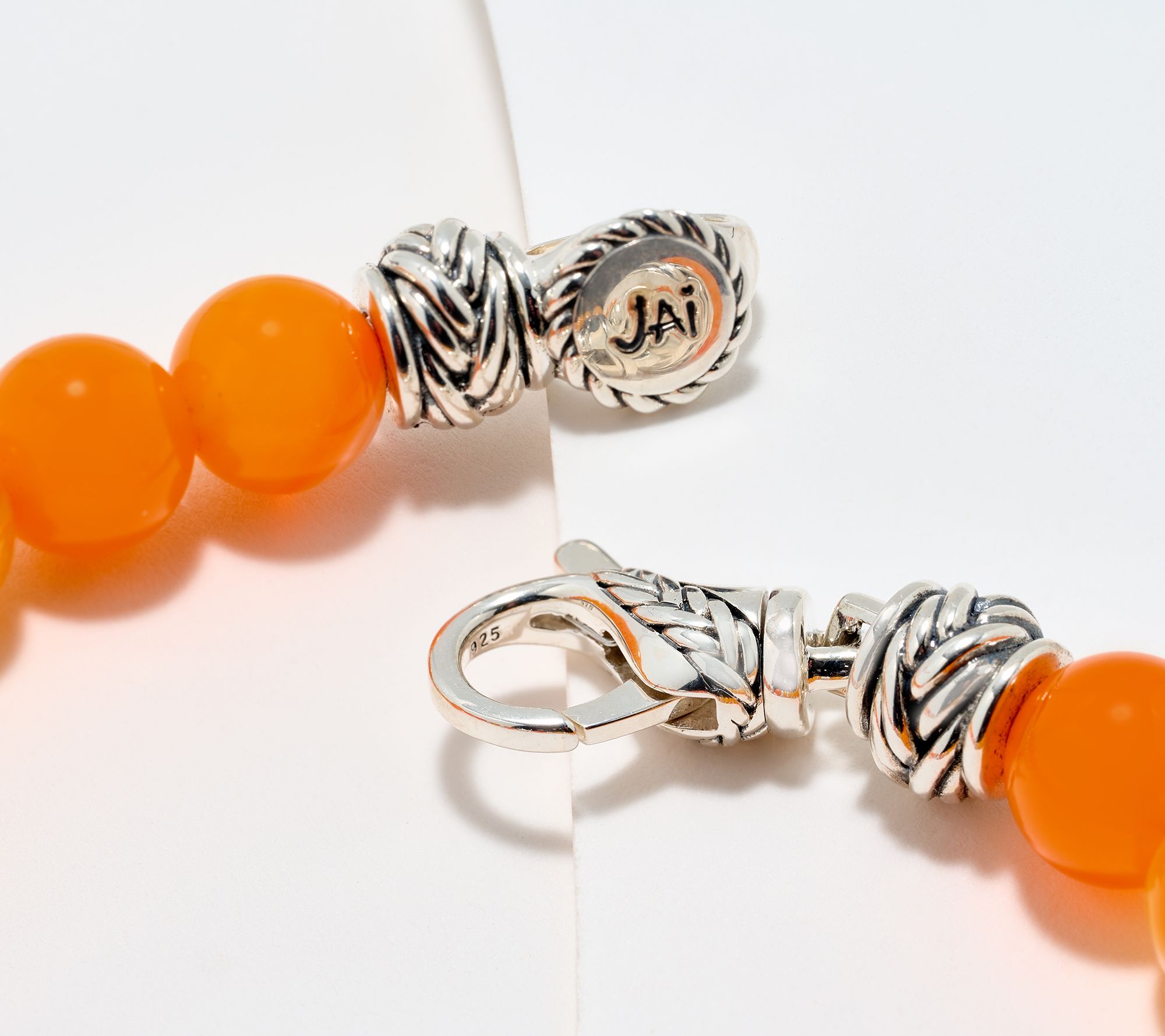 JAI Sterling Silver Heritage Lotus Texture Gem Bead Bracelet