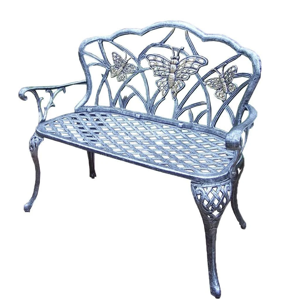 Oakland Living Butterfly Cast Aluminum Outdoor Loveseat Bench, Gray