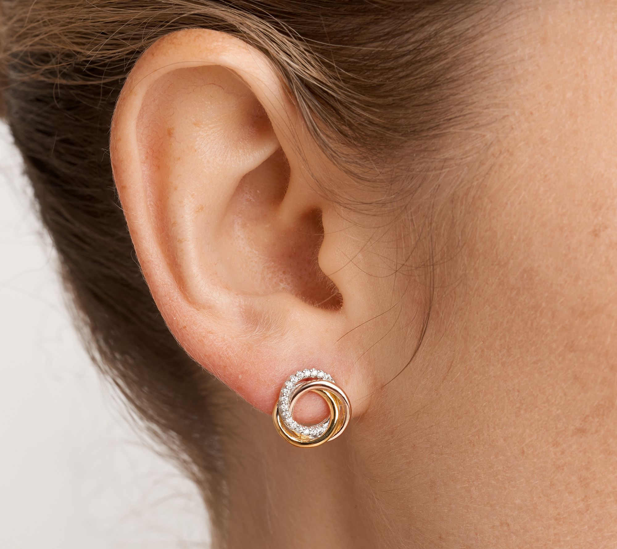 Diamonique 0.30 cttw Tri-Color Earrings, Sterling Silver