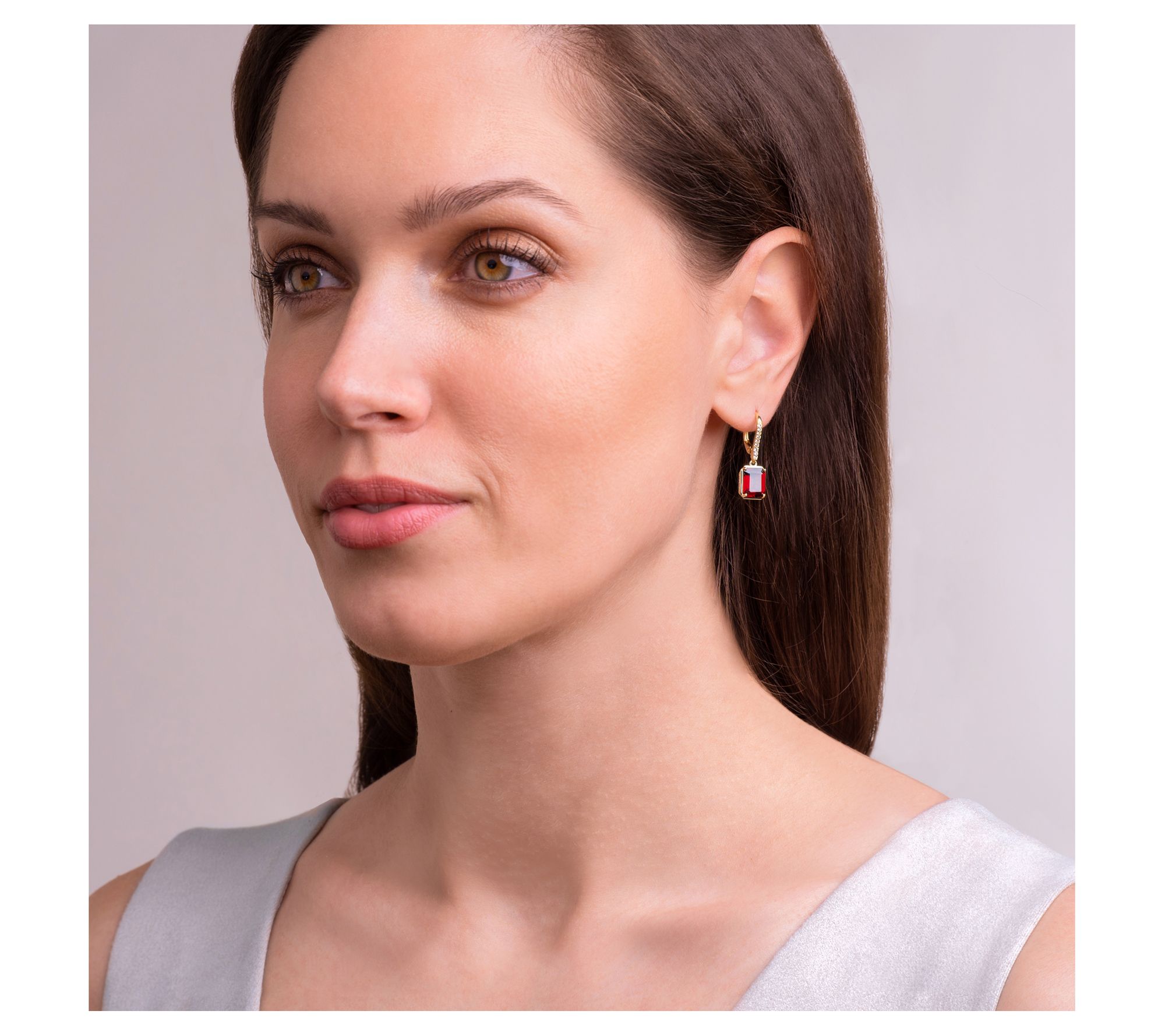 Affinity Gems Garnet & White Topaz Earrings, 18K Gold Plated