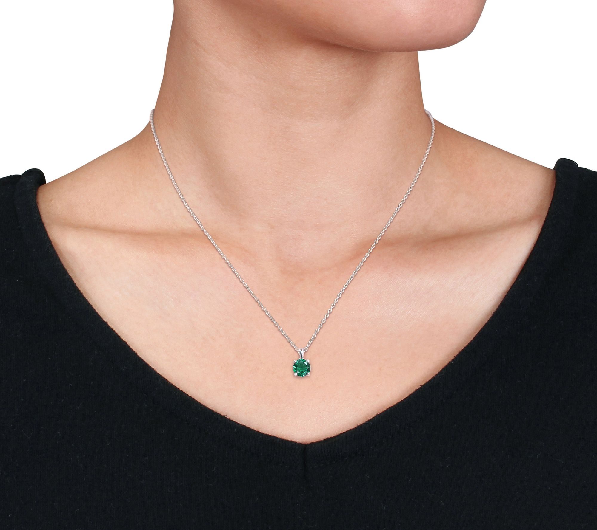Sterling Silver Created Emerald Earring & Necklace Set