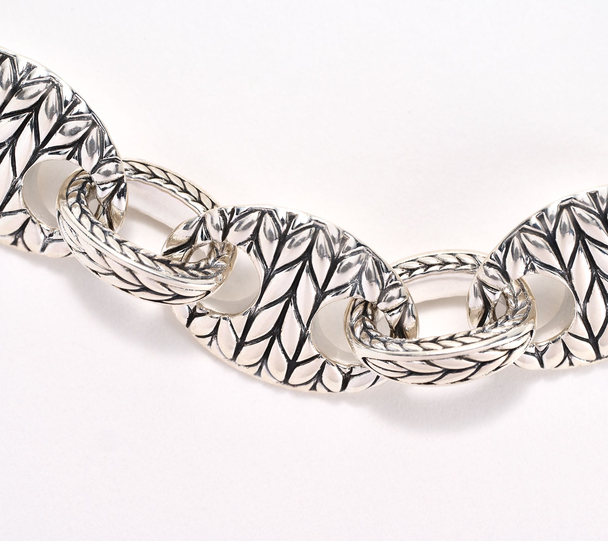 JAI Sterling Silver Textured Mariner Link Bracelet, 21.5g
