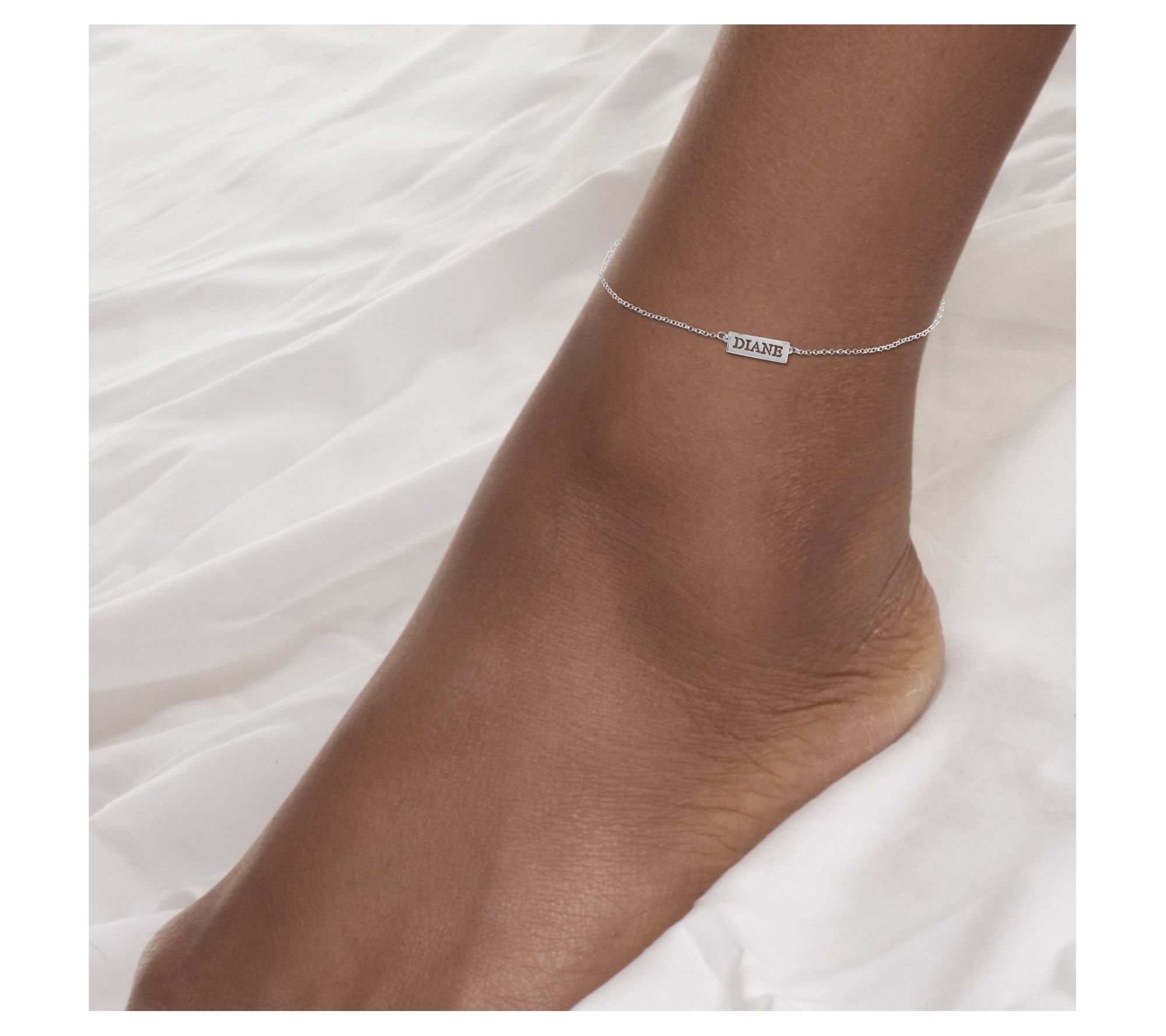 Sterling Silver Personalized Cut Out Name Bar A nkle Bracelet