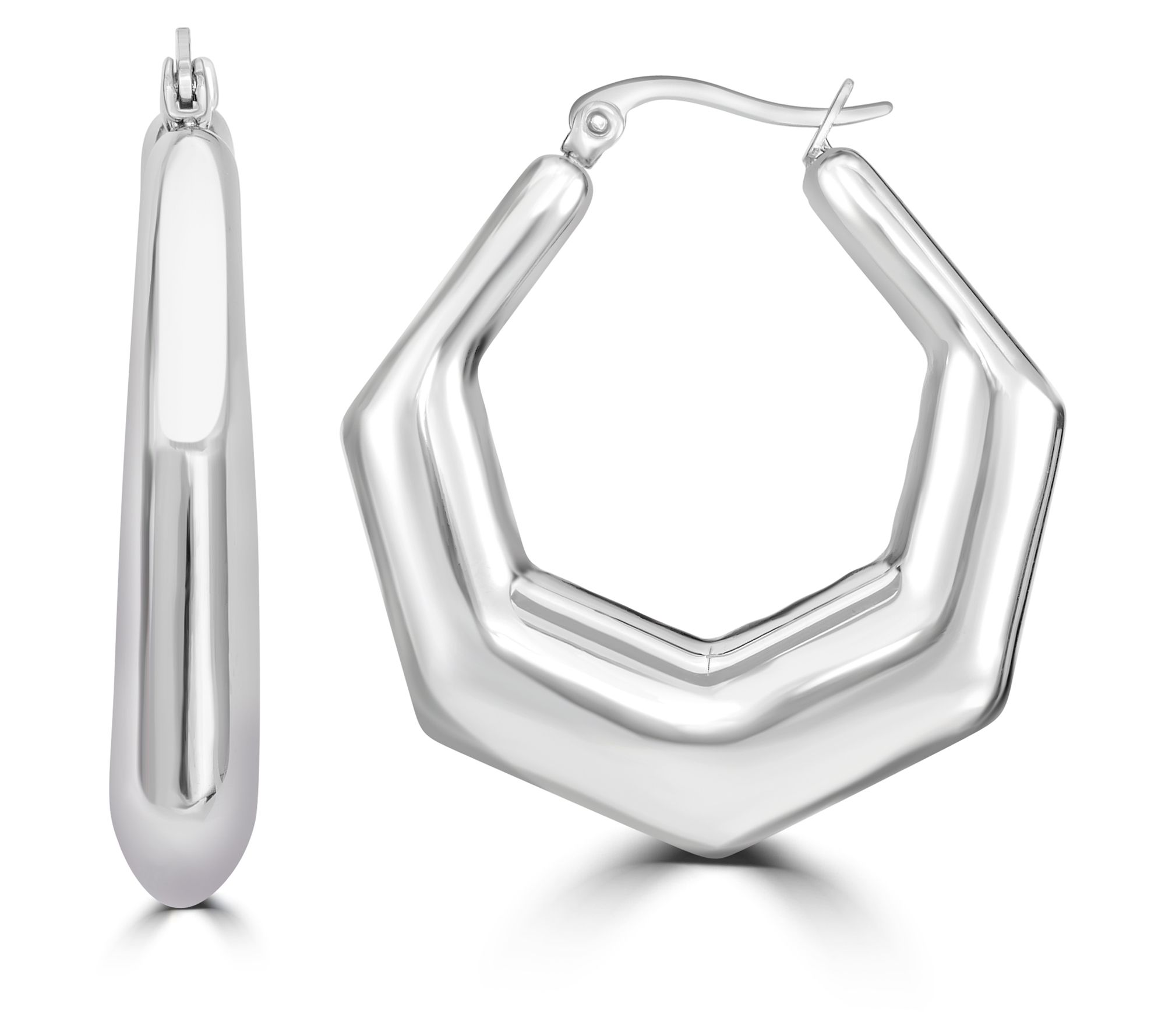 Steel by Design Graduated Hexagon Puff Hoop Earrings