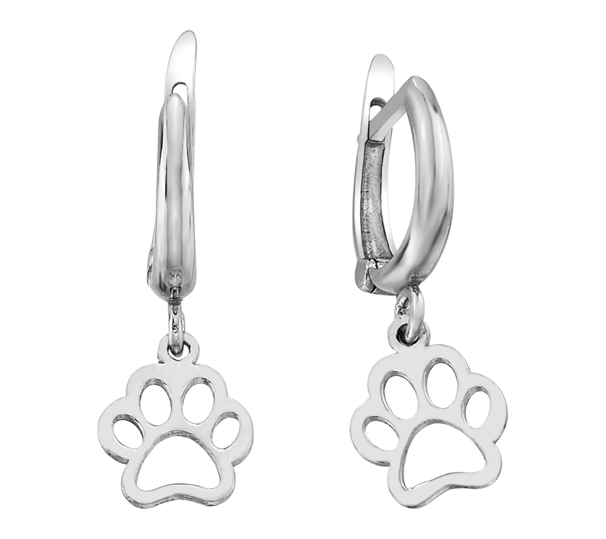 Silver Style Paw Print Huggie Hoop Drop Earrings, Sterling