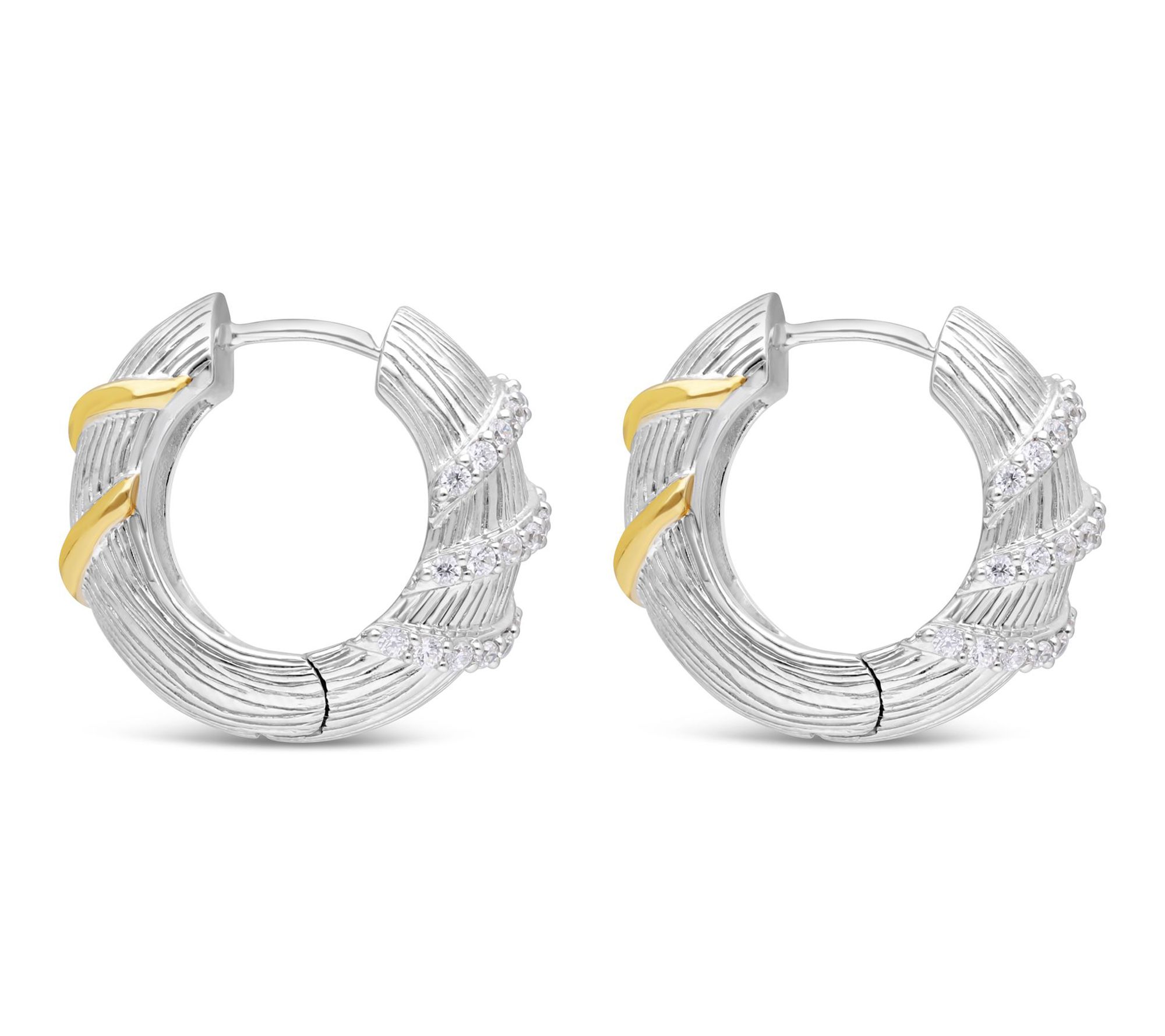 Ariva Sterling & 18K Clad Diamonique ReversibleHoop Earrings