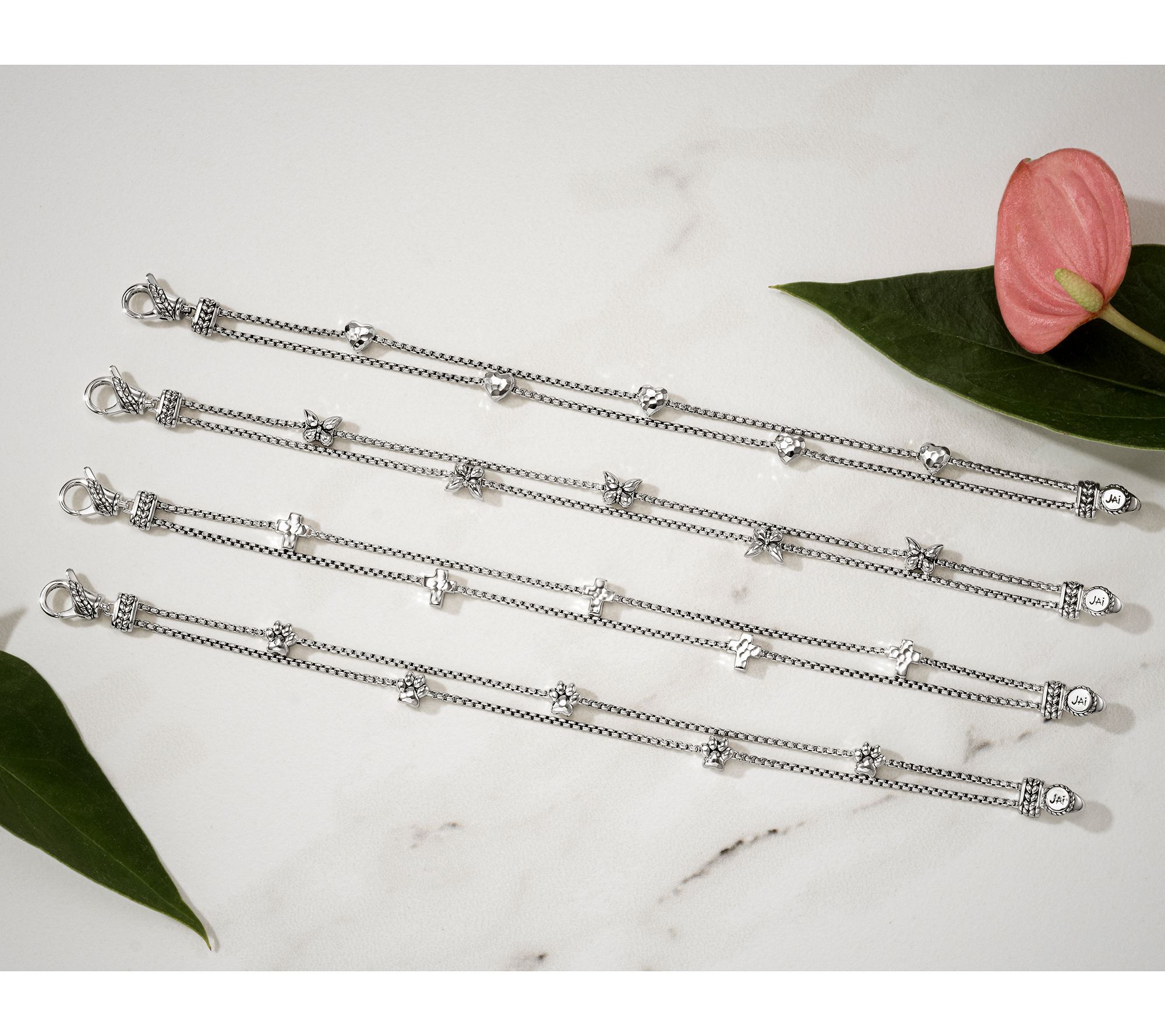 JAI Sterling Silver Baby Box Chain Symbols of Love Bracelet, 9.5g