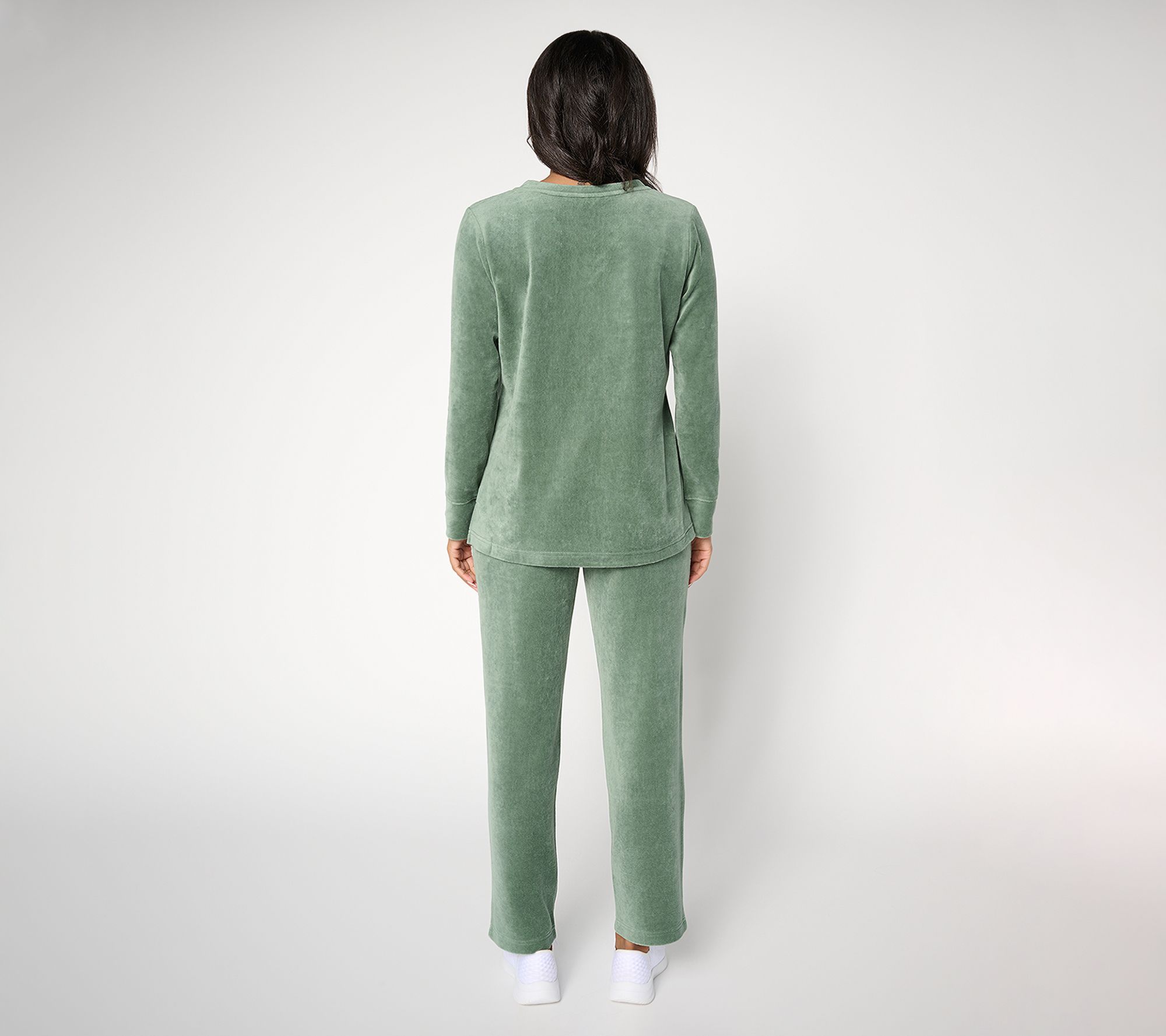 Denim & Co. Active Regular Velour Top & Straight Leg Pants Set