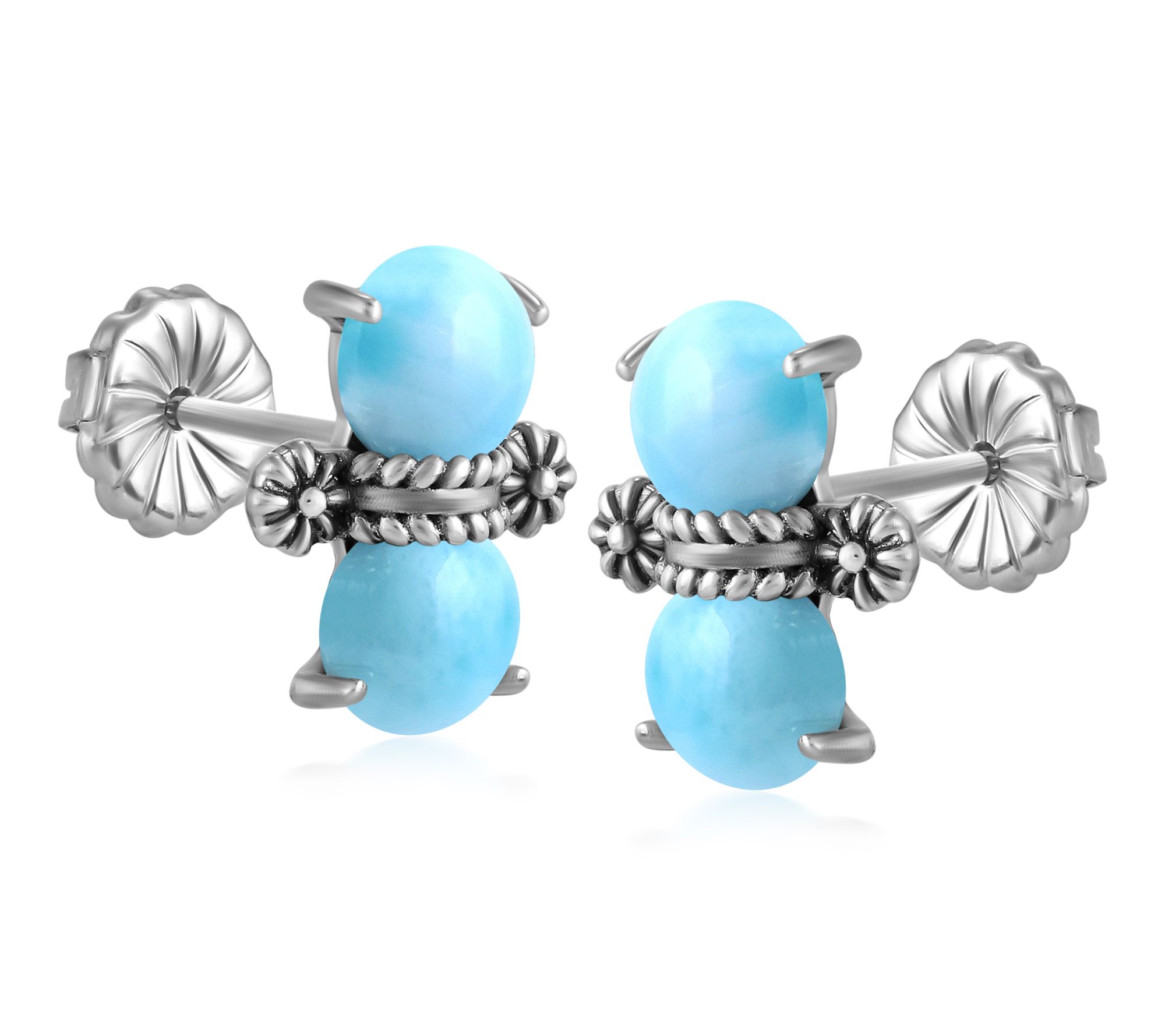 American West Sterling Silver Round Gemstone Concha Earrings